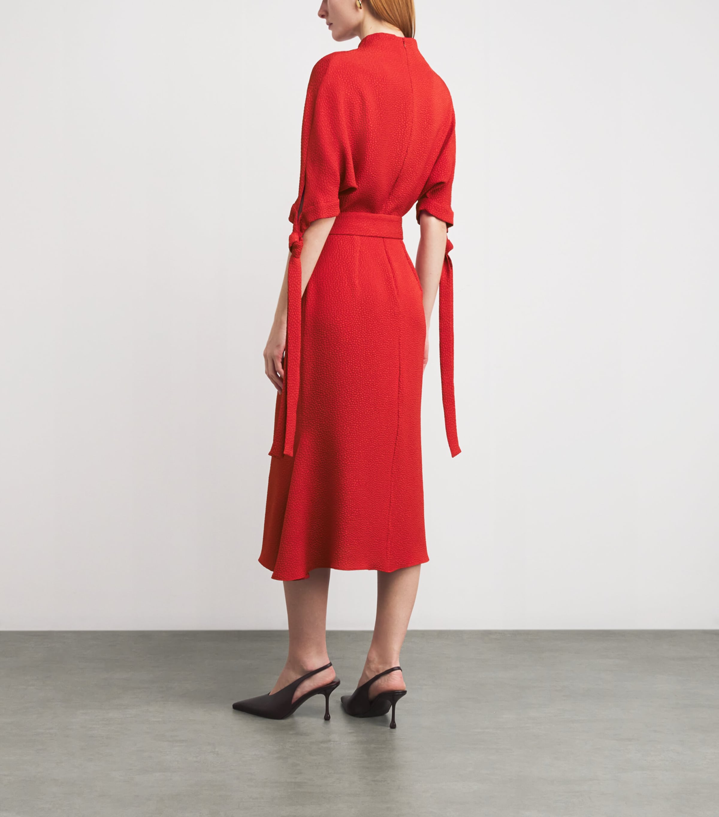 Jacquard Belted Pedernal Dress CARMINE Image 3