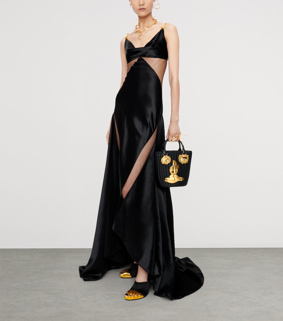 Schiaparelli Calfskin Wicker Face Bucket Bag Black Image 2