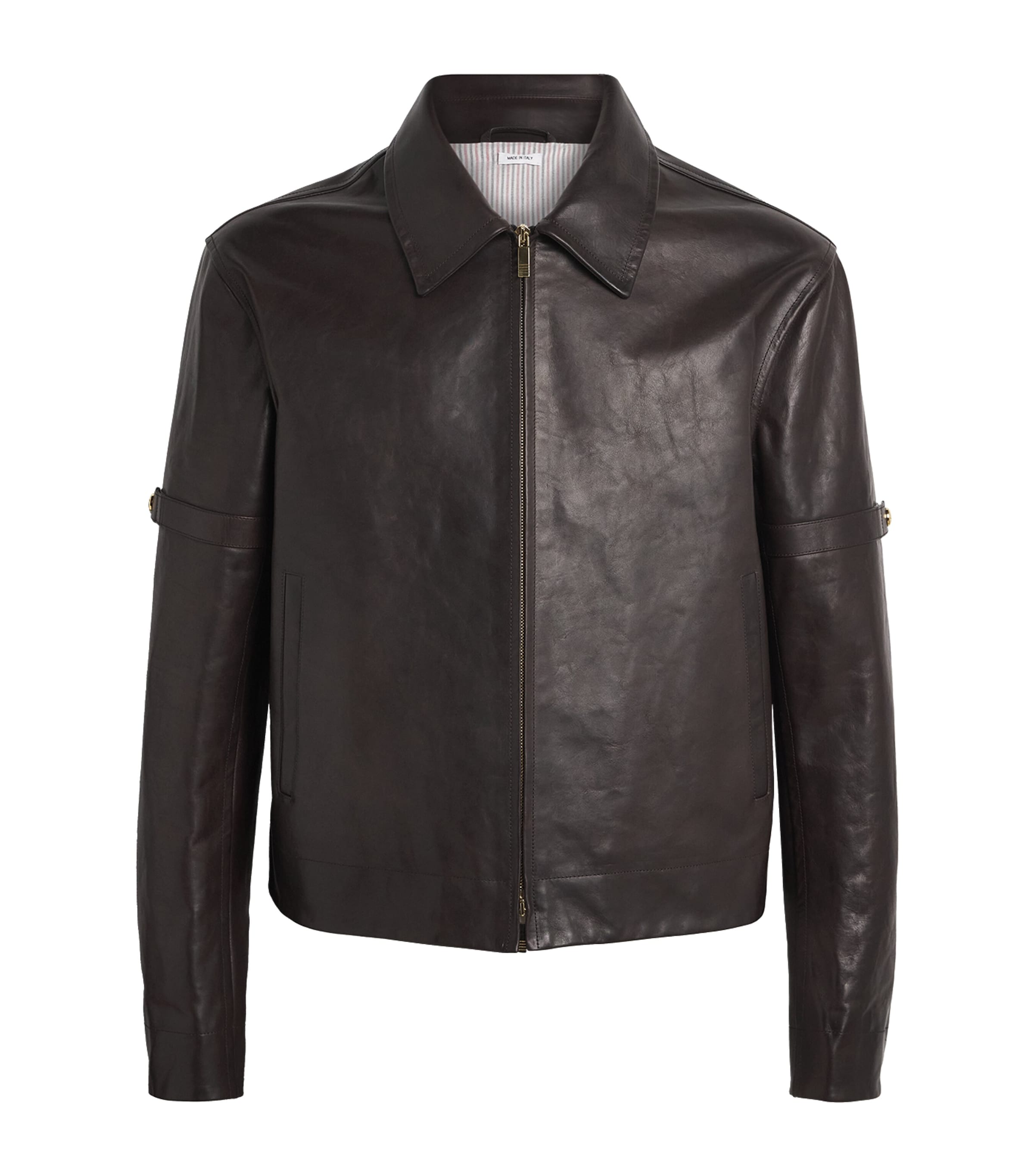 Leather Zip-Up Jacket DARK BROWN Image 1