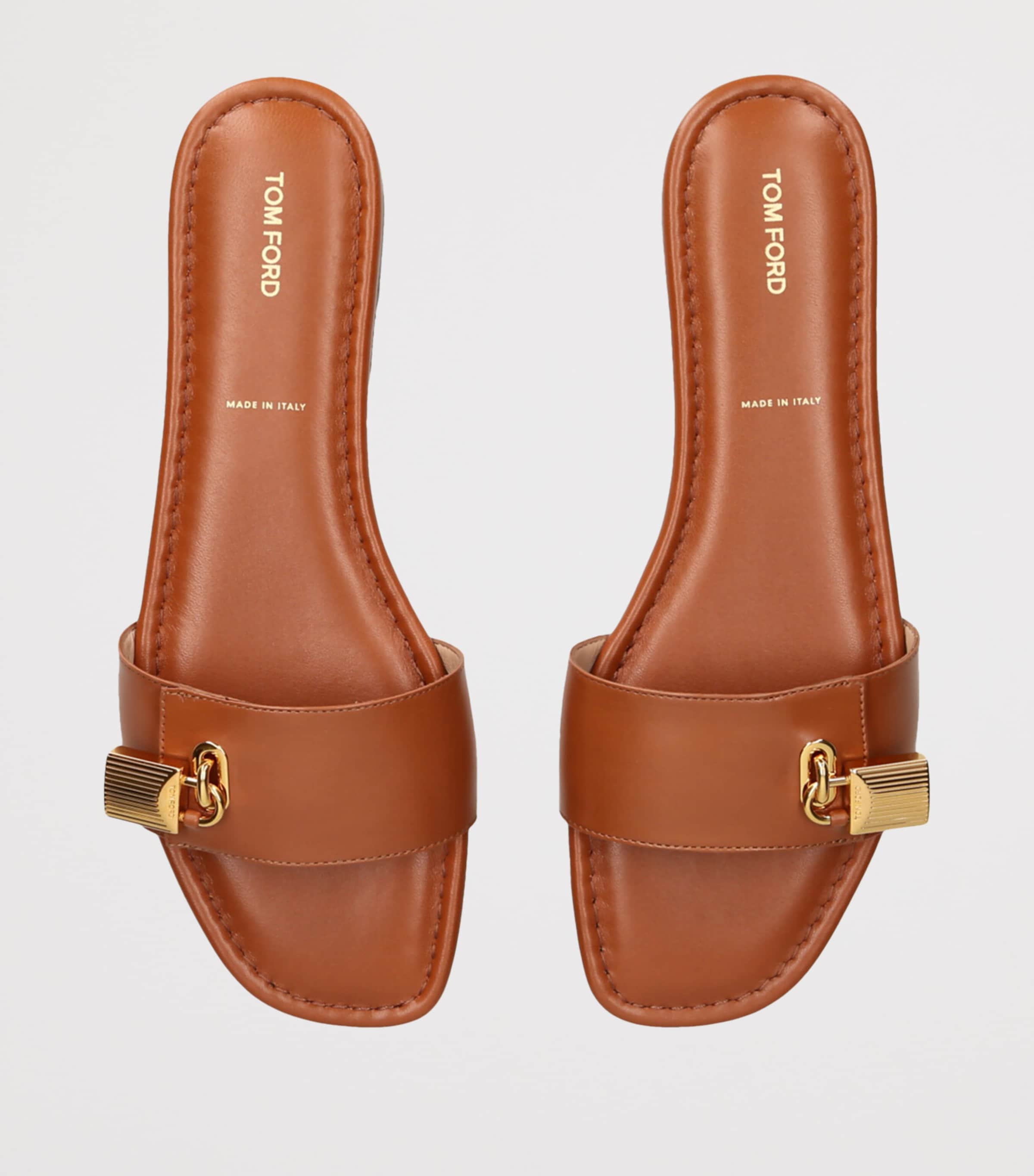 ★関税込★ TOM FORD パドロック装飾 レザー スライド TOM FORD Leather Padlock-Detail Slides | Harrods HK