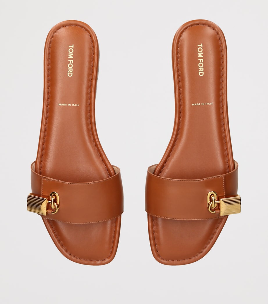 Leather Padlock-Detail Slides CAMEL Image 4