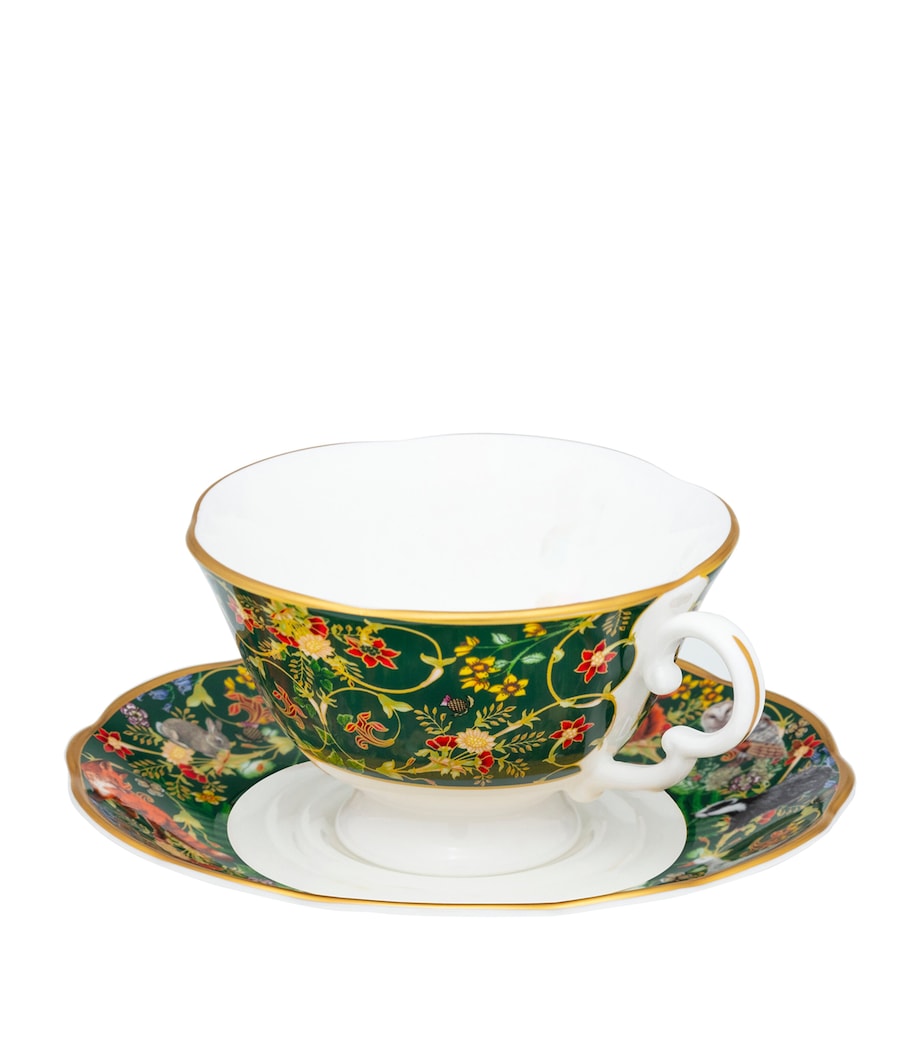 Woodland Wildlife Teacup and Saucer GREEN Image 2