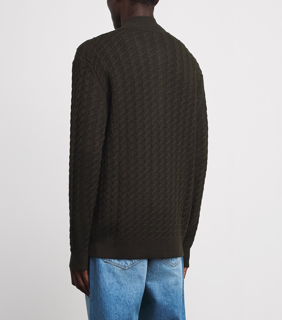 Brett Johnson Mens Virgin Wool Cable-Knit Zip-Up Cardigan Verde Nocturne Image 5