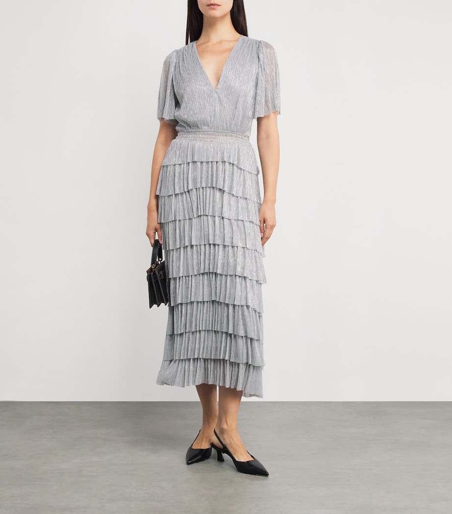 Metallic V-Neck Midi Dress SILVER Image 2