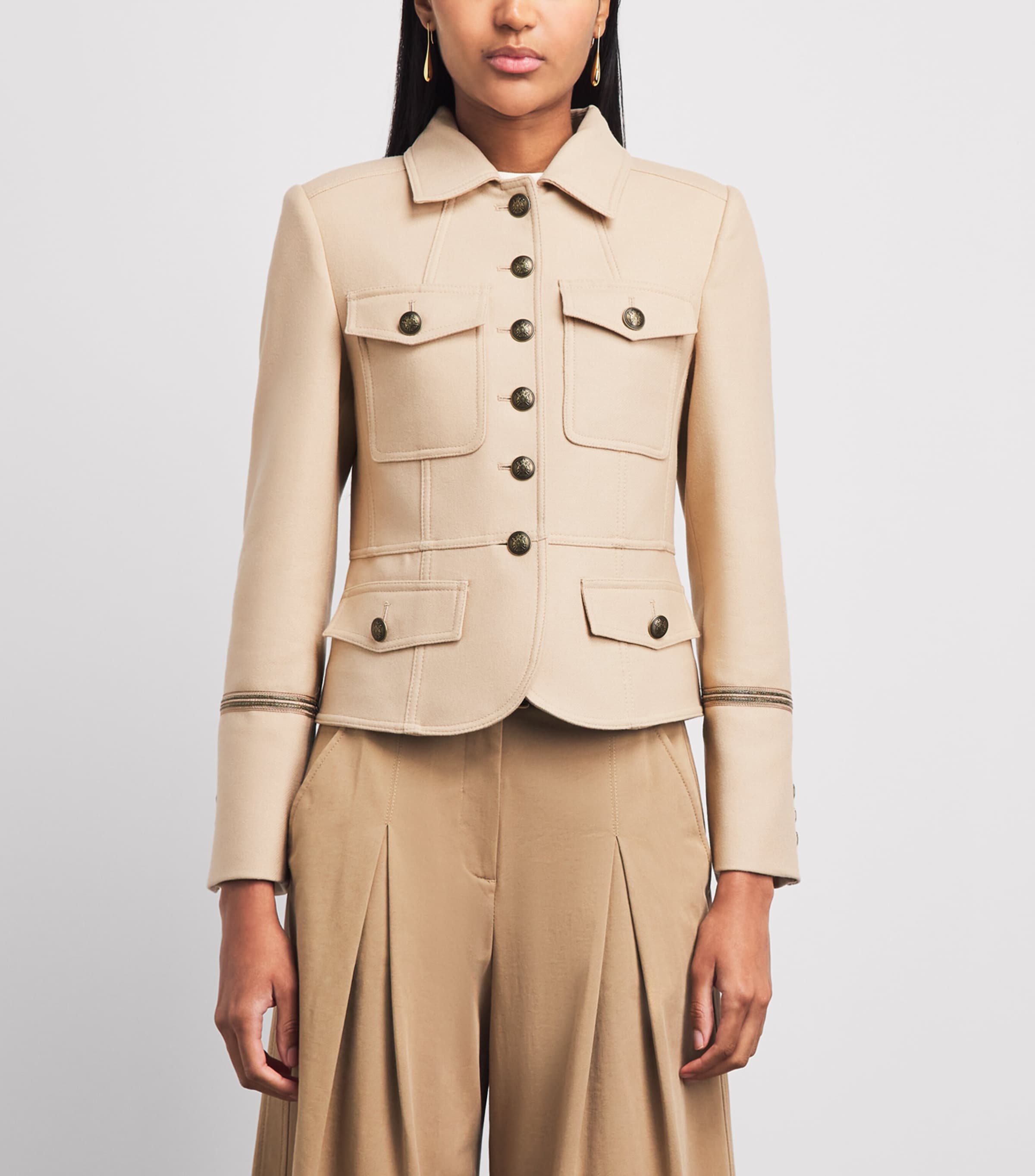 ME+EM Womens Wool-Blend Military Jacket Pale Stone Image 4
