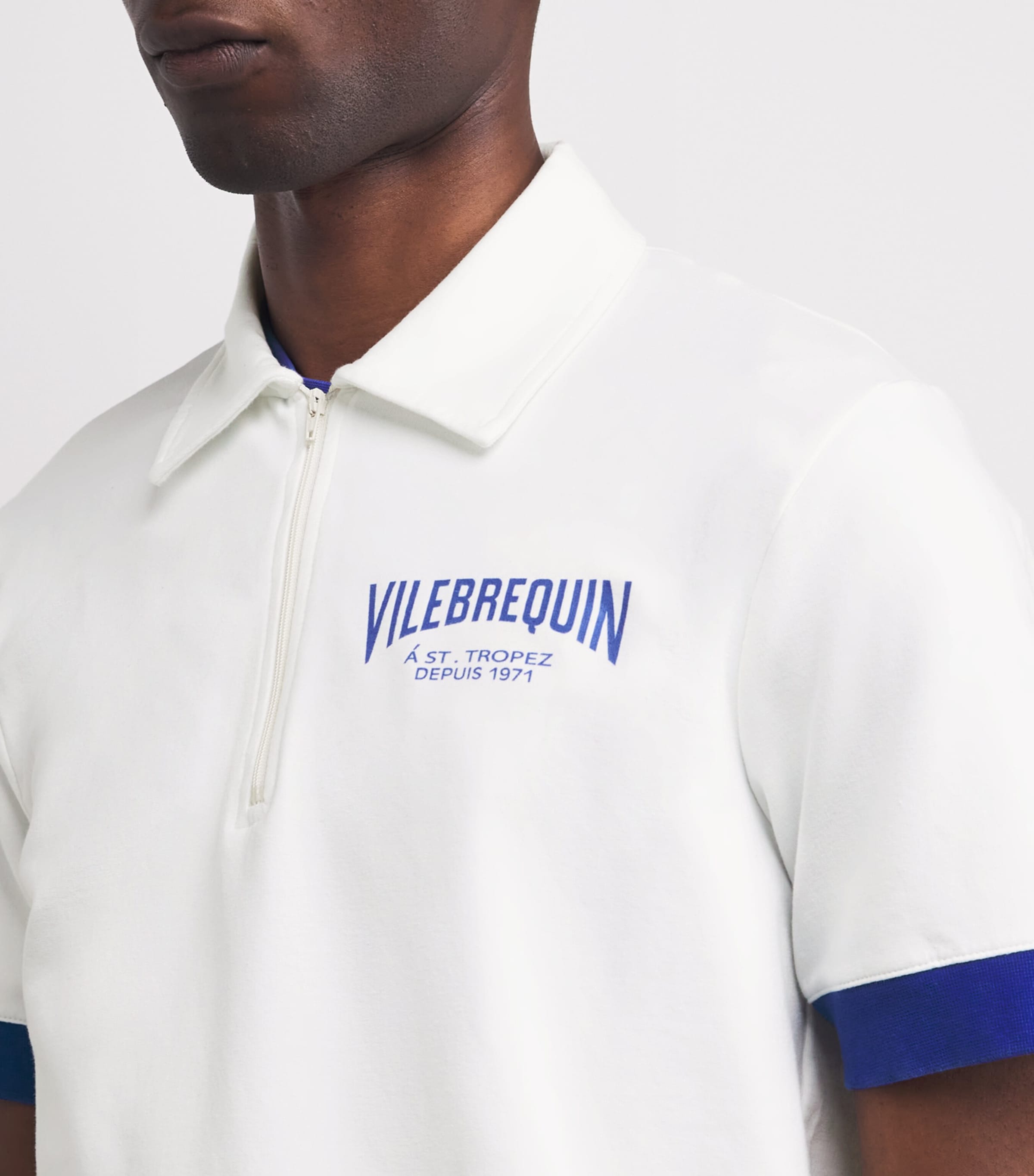 Cotton Zipped Polo Shirt 003-OFF-WHITE Image 6