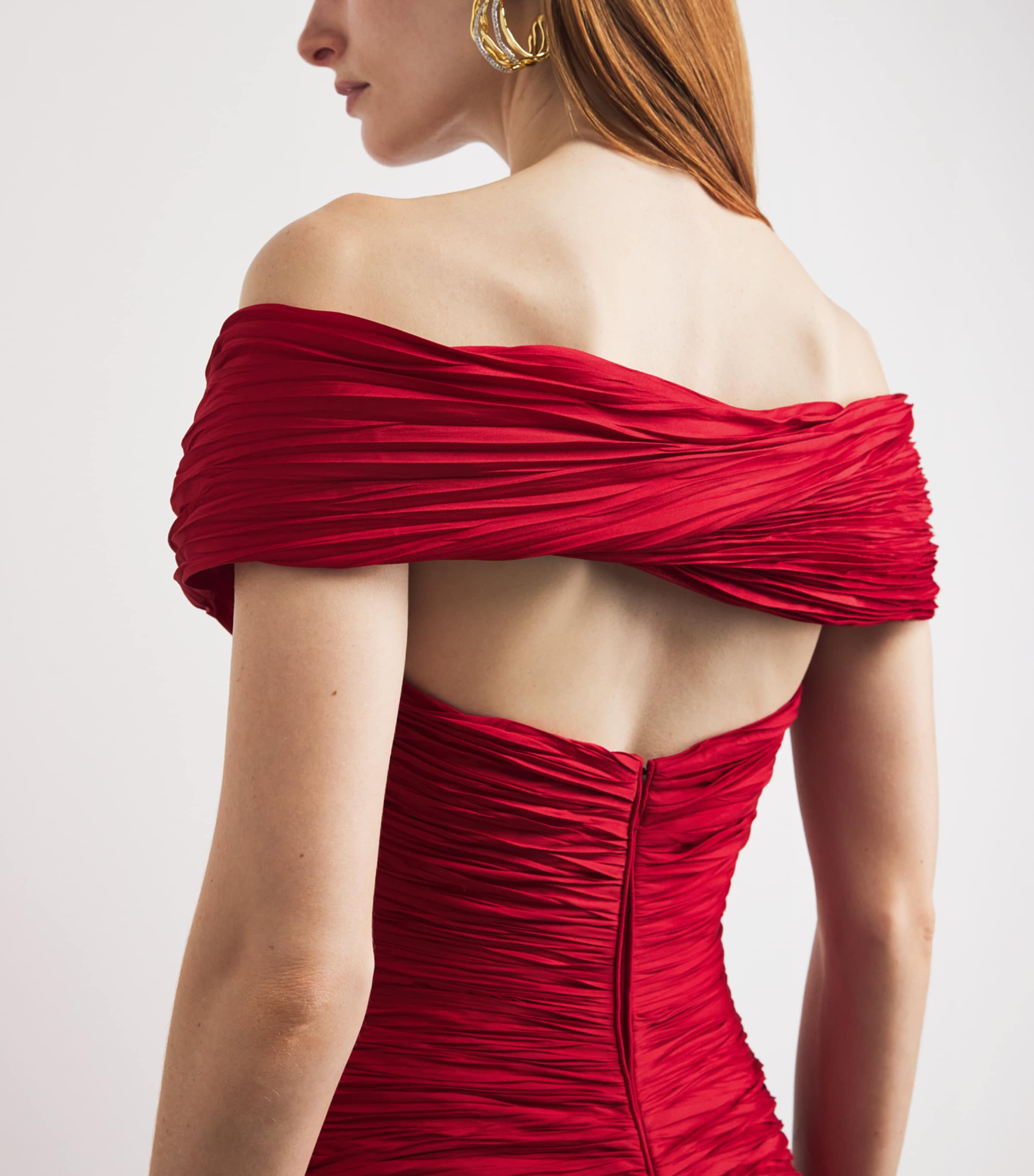 Marmar Halim Womens Chiffon Off-The-Shoulder Gown Red Image 3