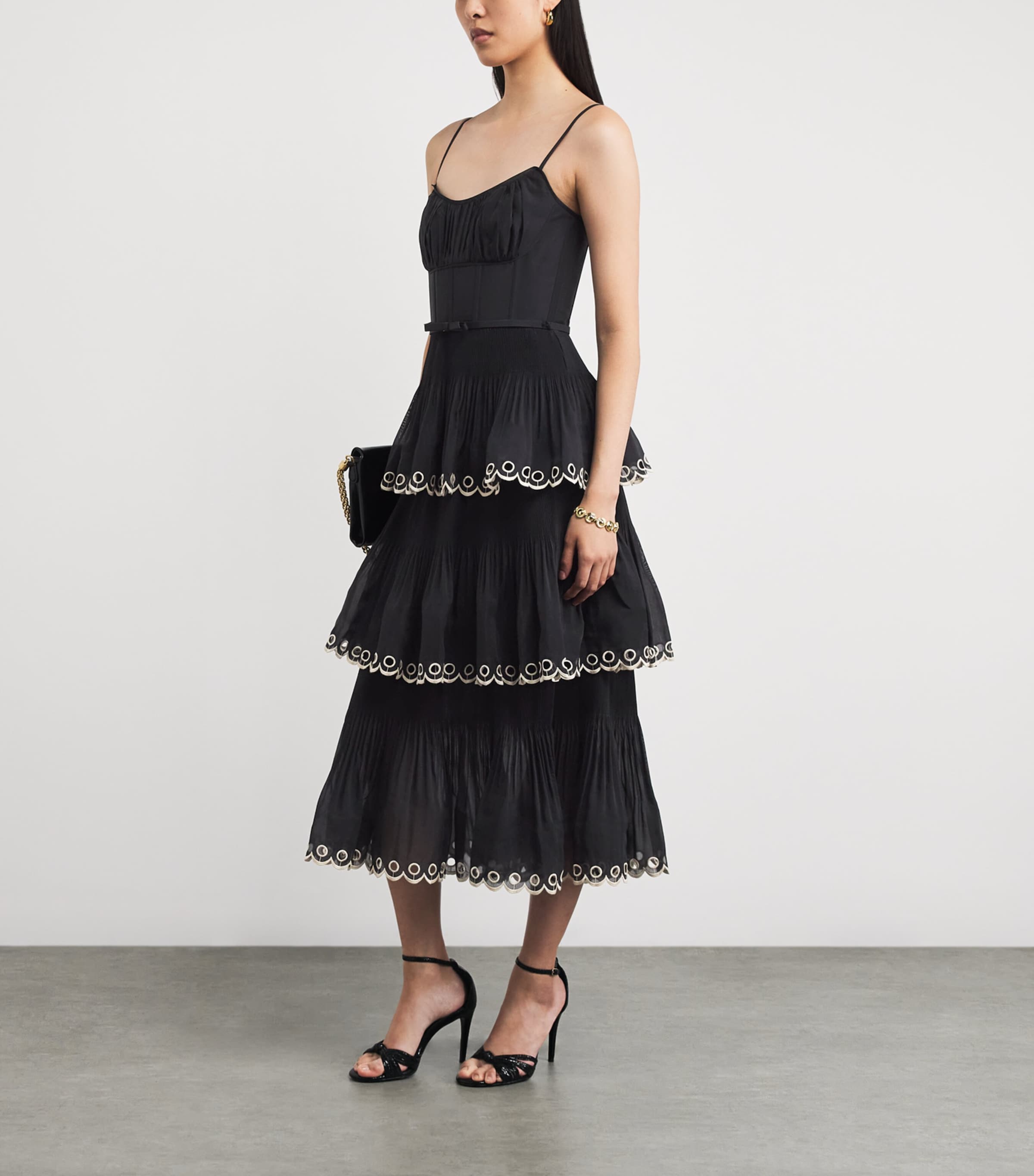 Georgette Tiered Midi Dress BLK BLACK Image 2
