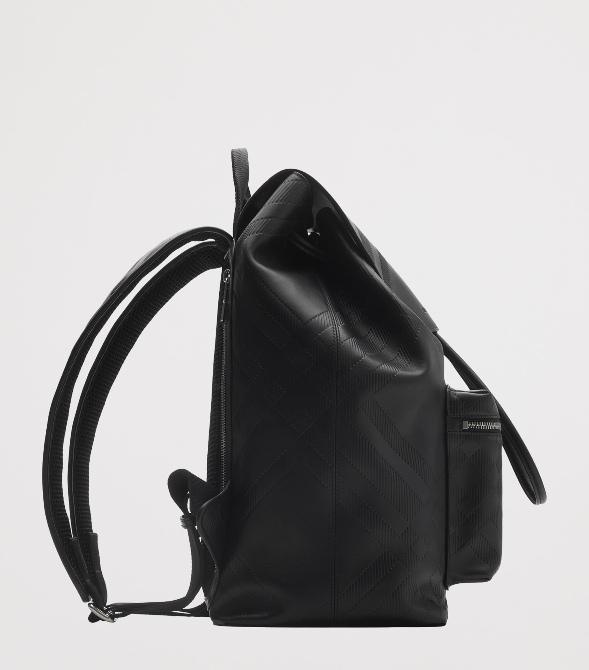Leather Check-Embossed Backpack BLACK Image 3