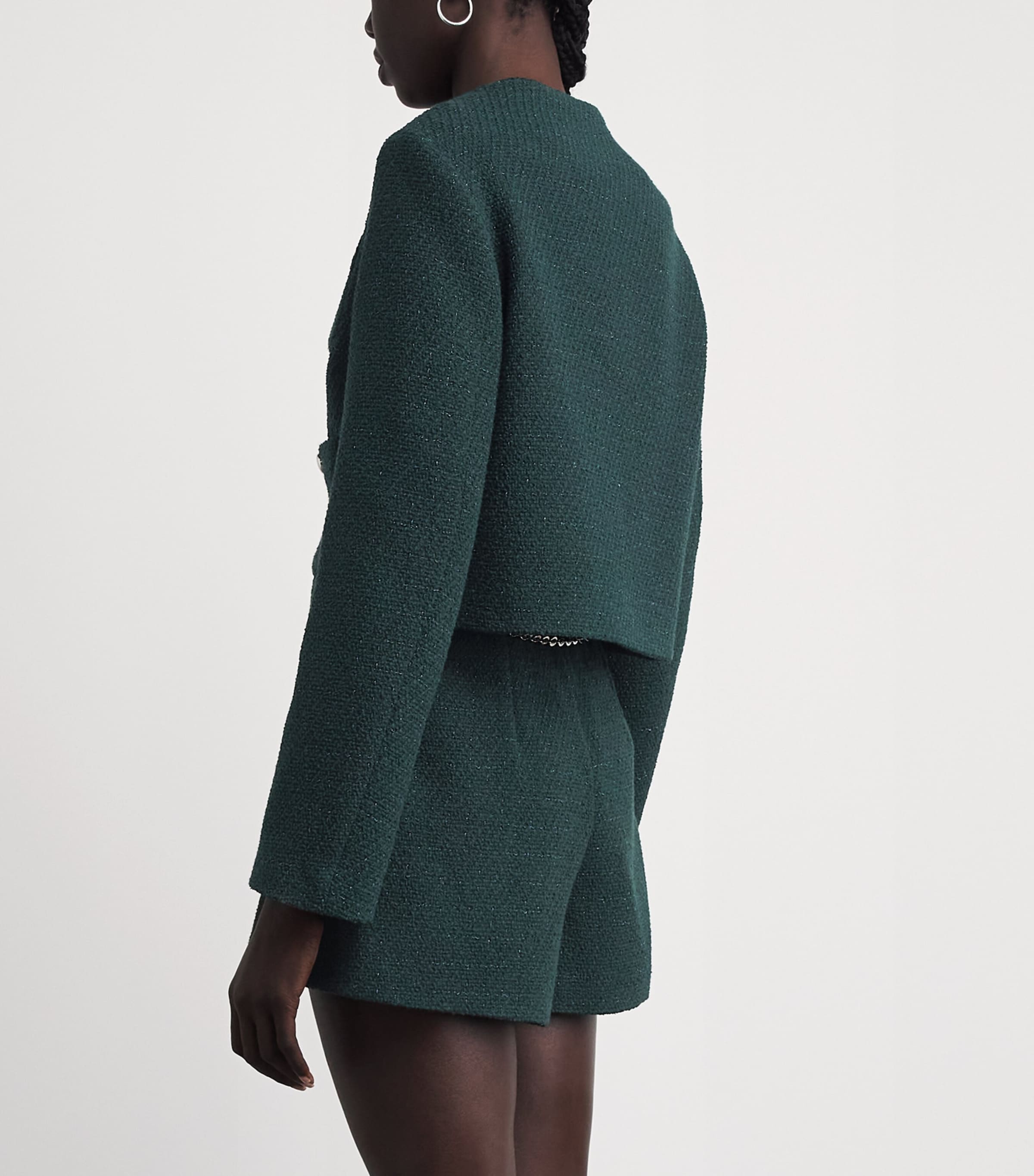 Maje Womens Tweed Cropped Jacket Bottle Green Image 5