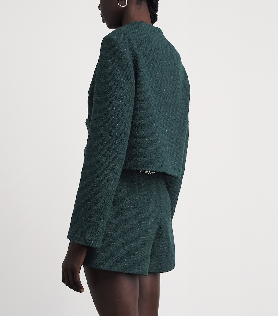 Maje Womens Tweed Cropped Jacket Bottle Green Image 5