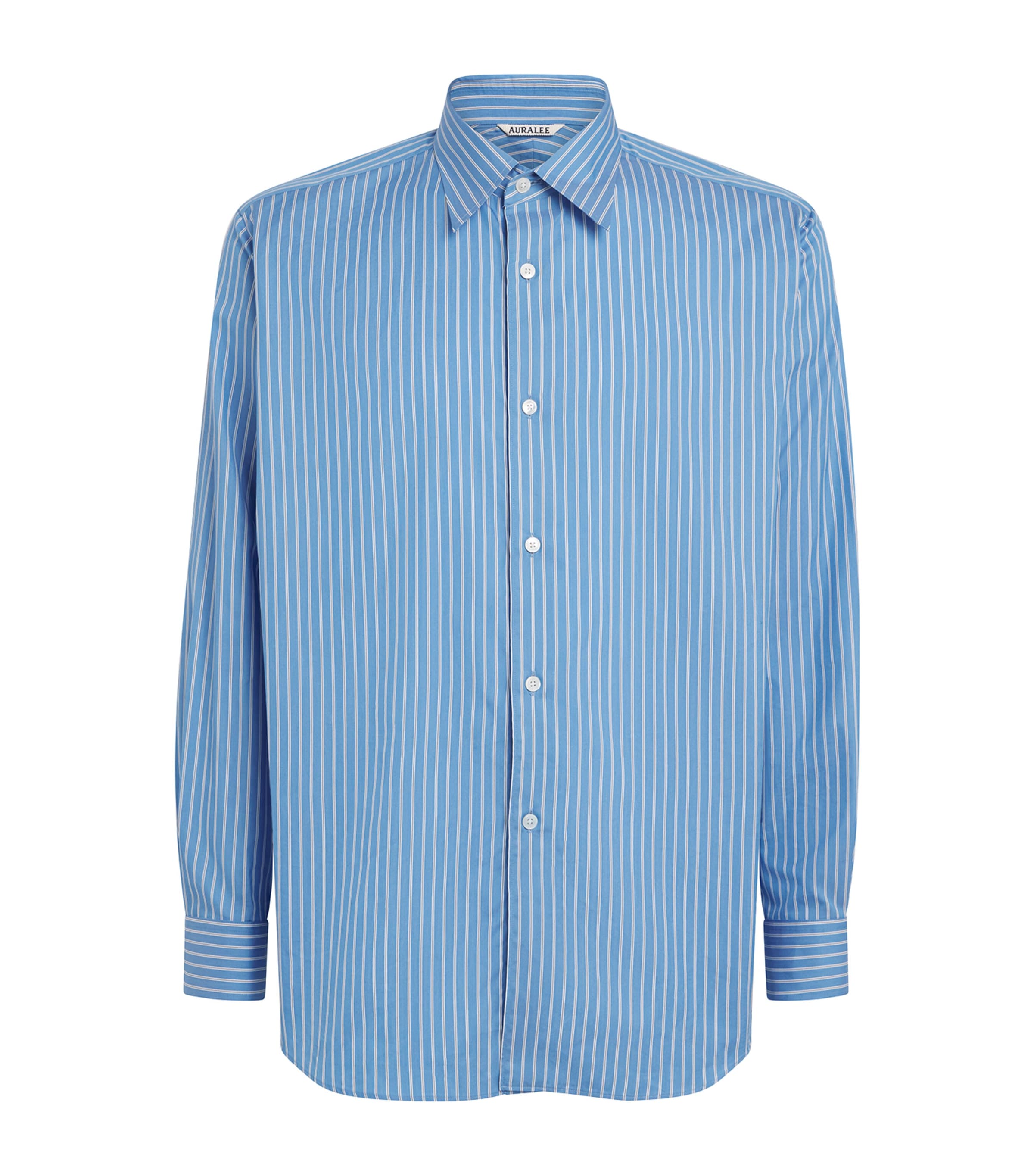 トップス AURALEE 25AW COTTON SILK STRIPE SHIRT 5 Auralee Blue Cotton-Silk Stripe Shirt | Harrods US