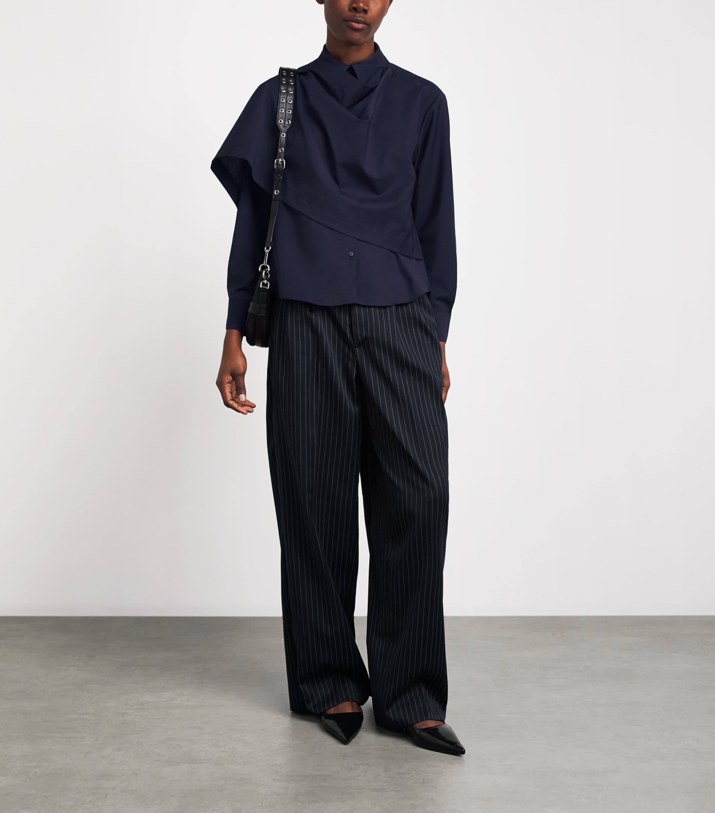 Claudie Pierlot Womens Wool-Blend Shawl Shirt Navy Image 2