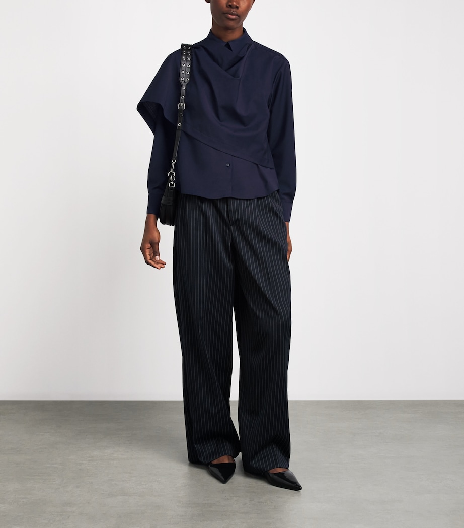 Claudie Pierlot Womens Wool-Blend Shawl Shirt Navy Image 2