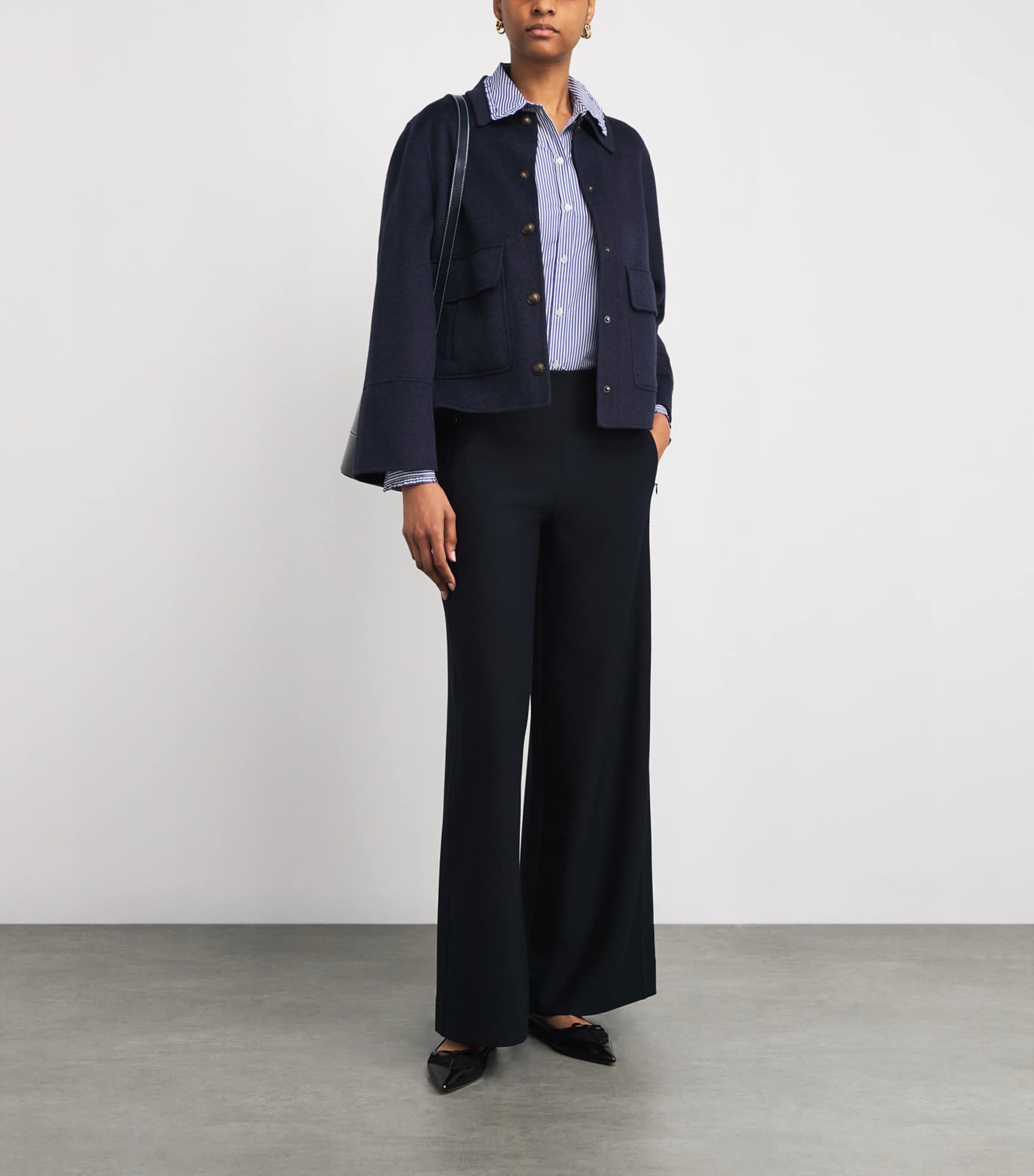 Cotton Stripe Ruffled Shirt NAVY/WHITE Image 2