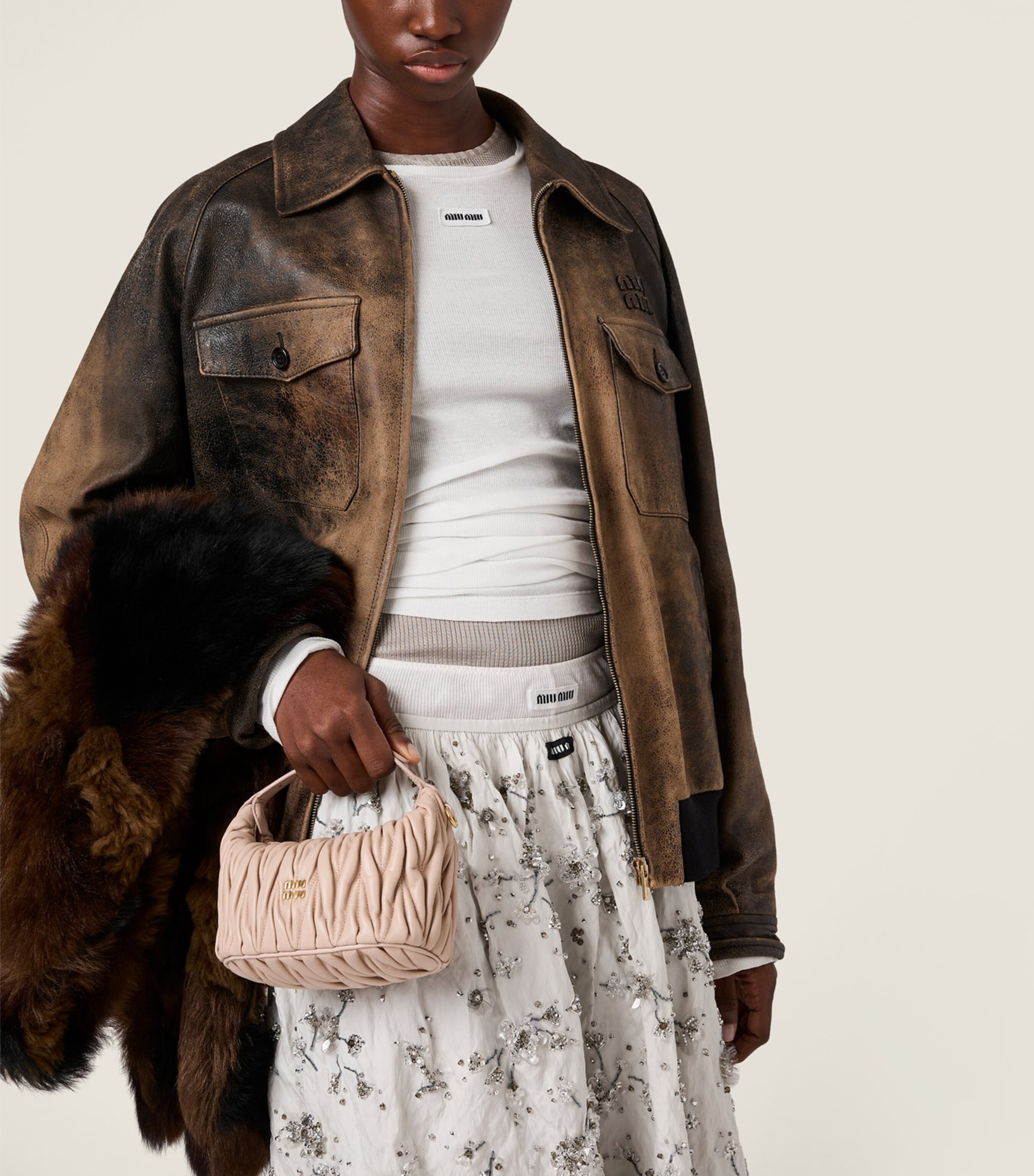 Miu Miu Womens Distressed Leather Jacket Image 4