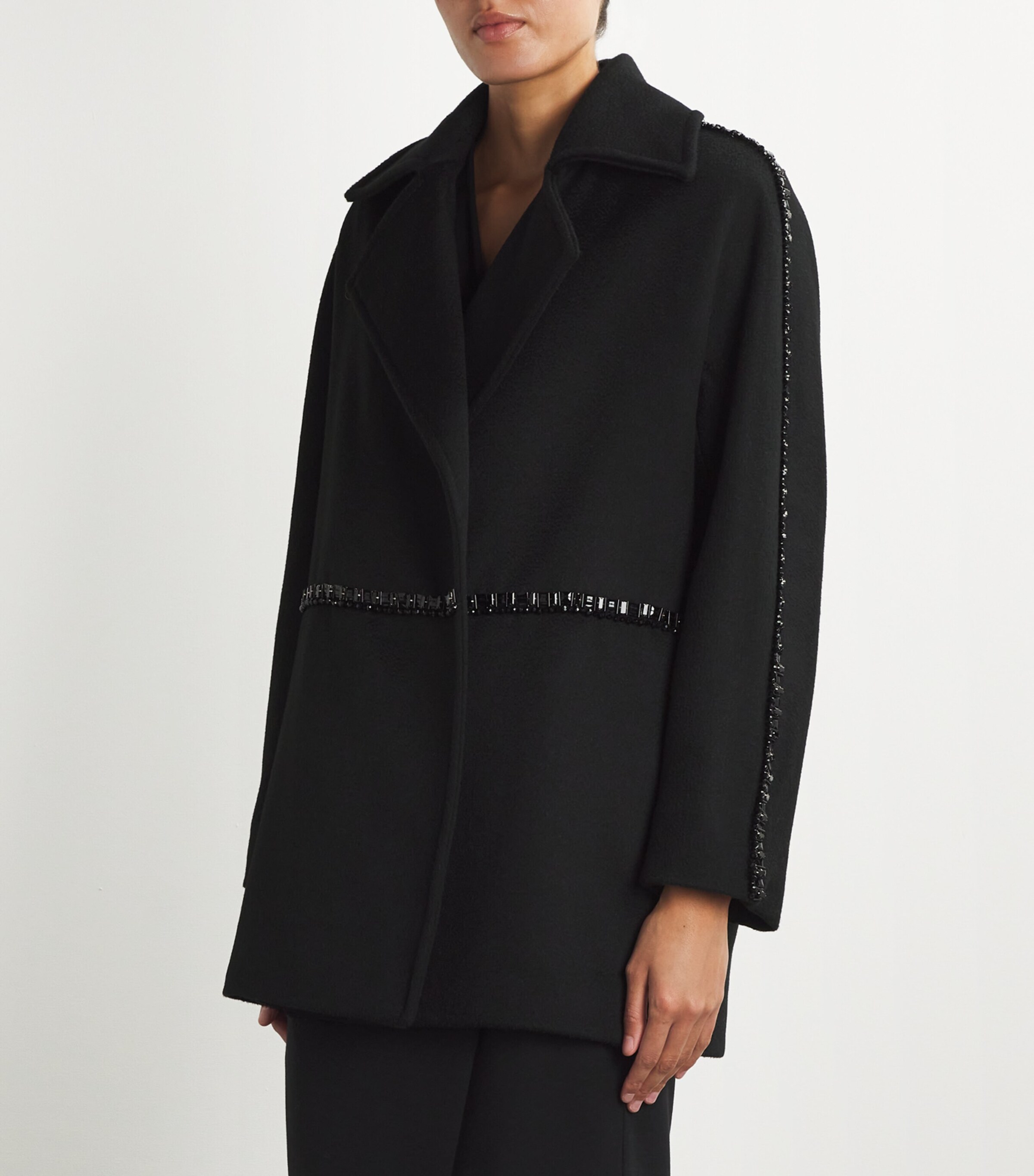 Max Mara Womens Camel Hair Embellished Coat Black Image 3