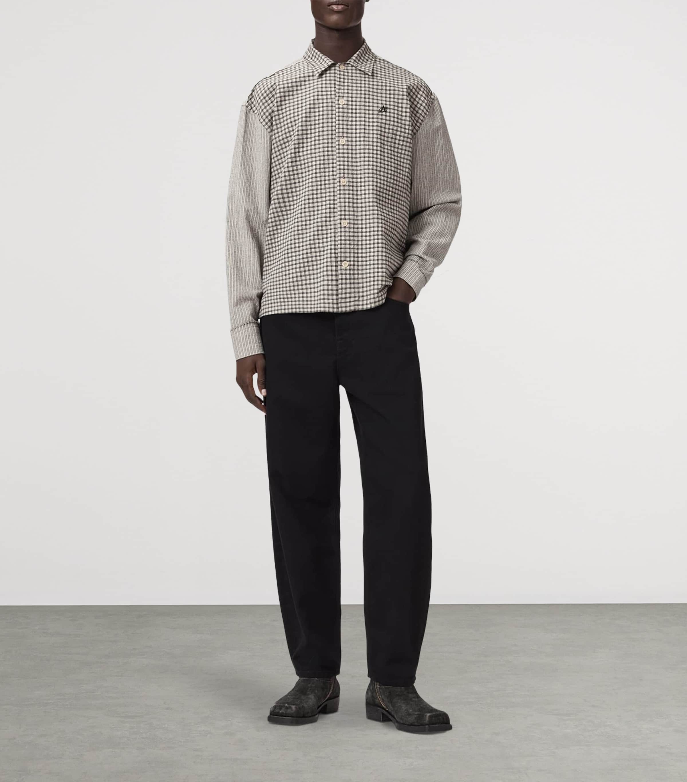 AllSaints Mens Organic Cotton Check Cage Shirt Oat White Image 2