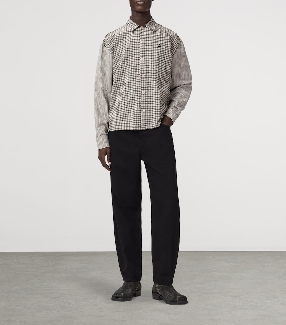 AllSaints Mens Organic Cotton Check Cage Shirt Oat White Image 2