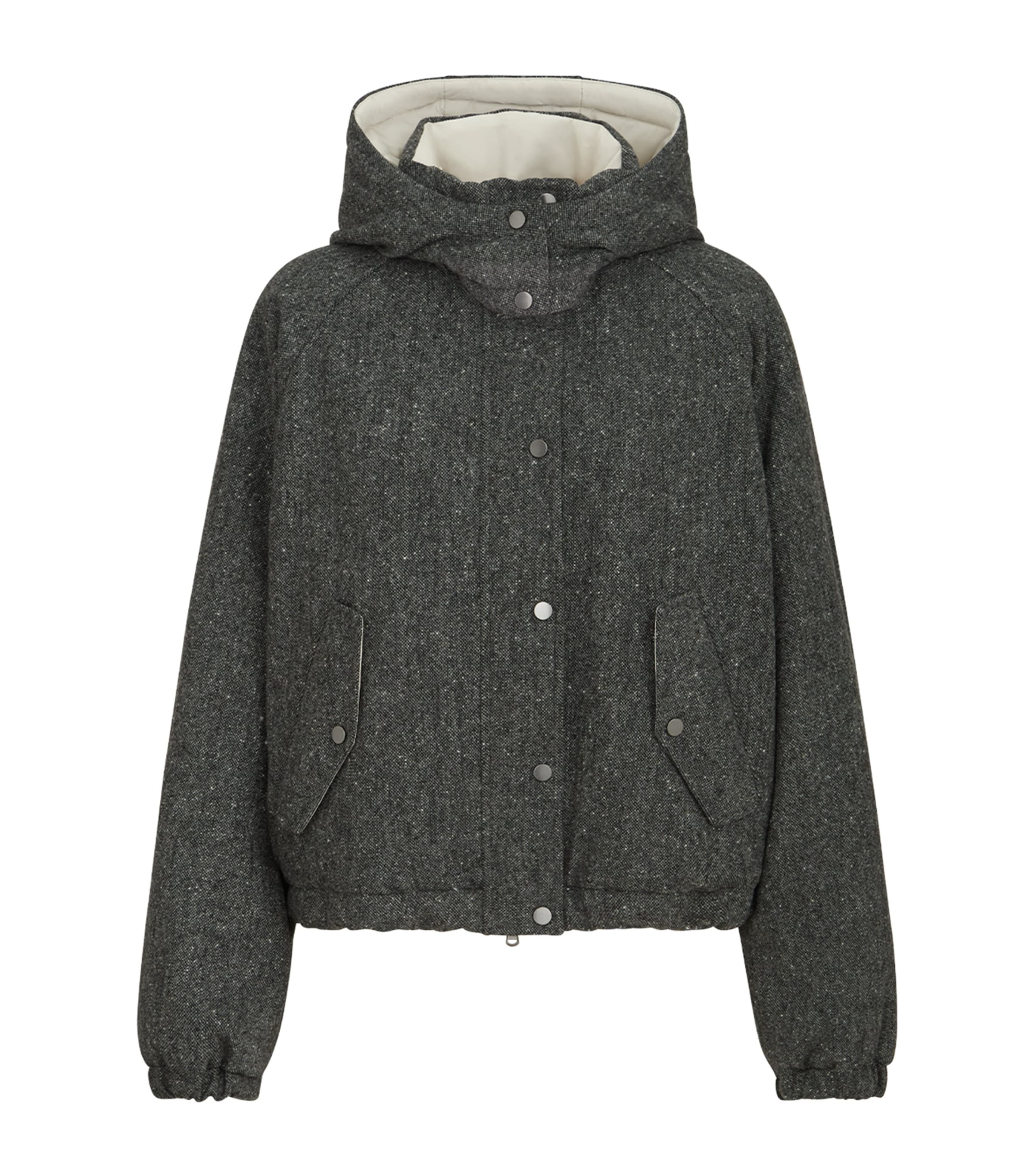 Brunello Cucinelli Womens Down Virgin Wool-Blend Hooded Jacket Anthracite Image 1