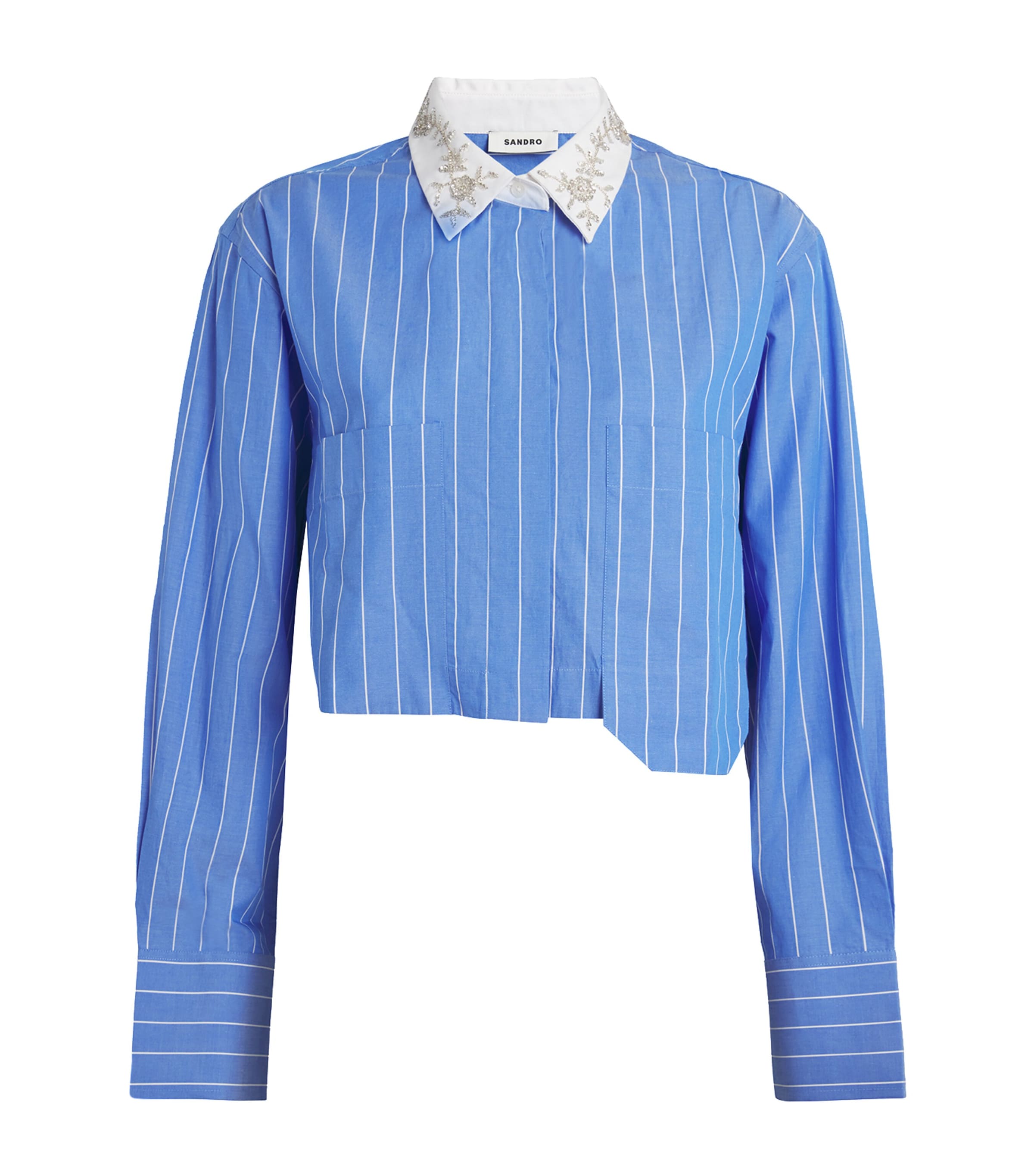 【海外限定】Sandroジャケット☆Chest-Pocket Cropped Cotton-Bl 251f29a4d23099644a5ca10a9c10ec