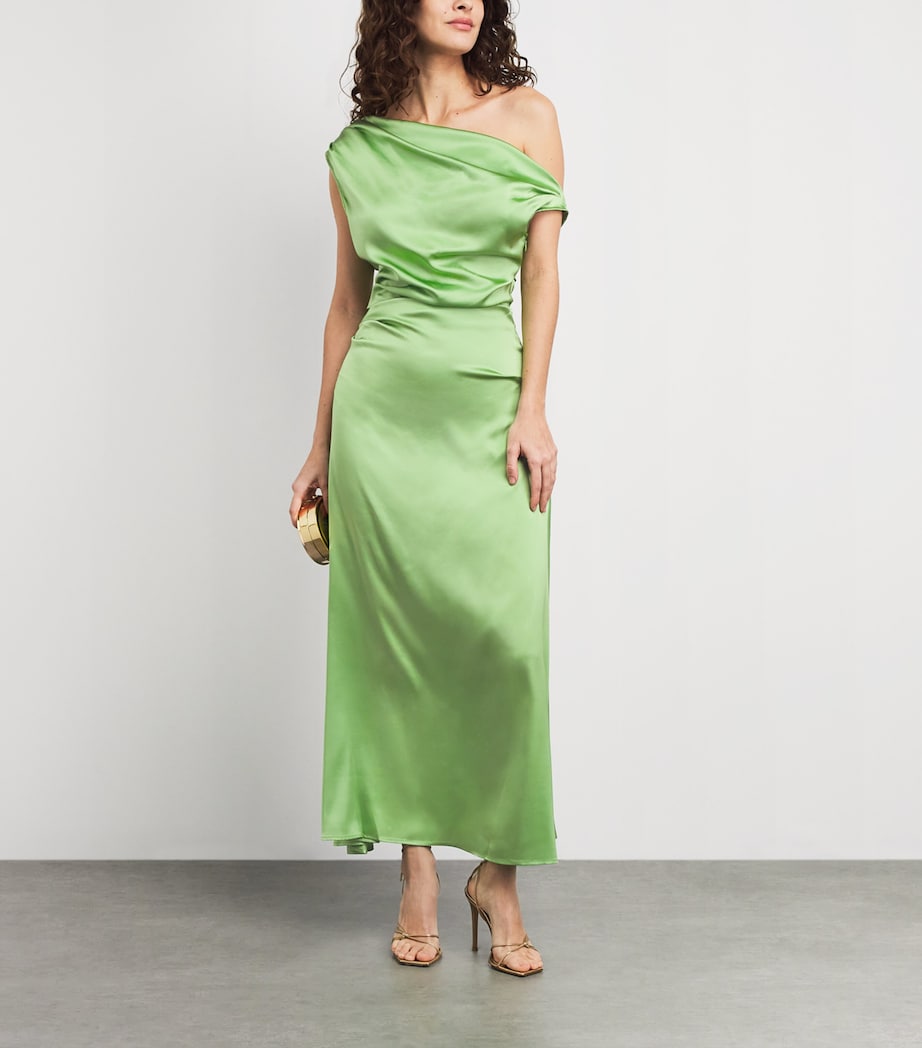 STAUD Womens Silk Asymmetric Phare Midi Dress Sprt Sprout Image 2