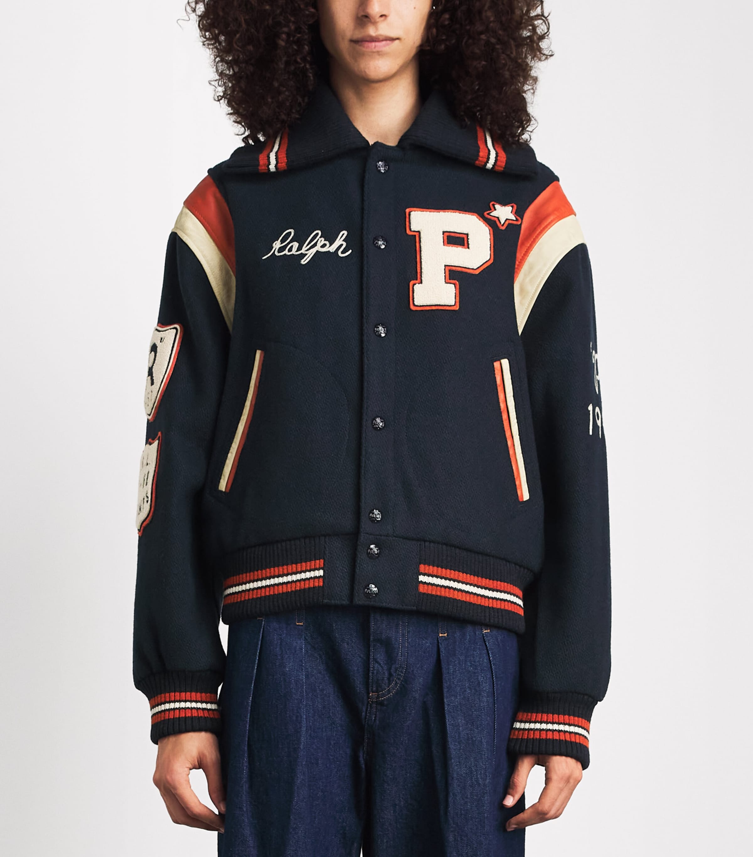 Polo Ralph Lauren Womens Wool-Blend Patchwork Bomber Jacket Hunter Navy Image 4