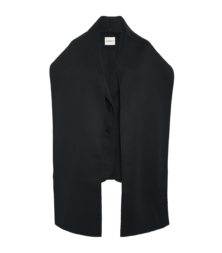 Wool Scarf-Detail Short Coat BLACK Image 1