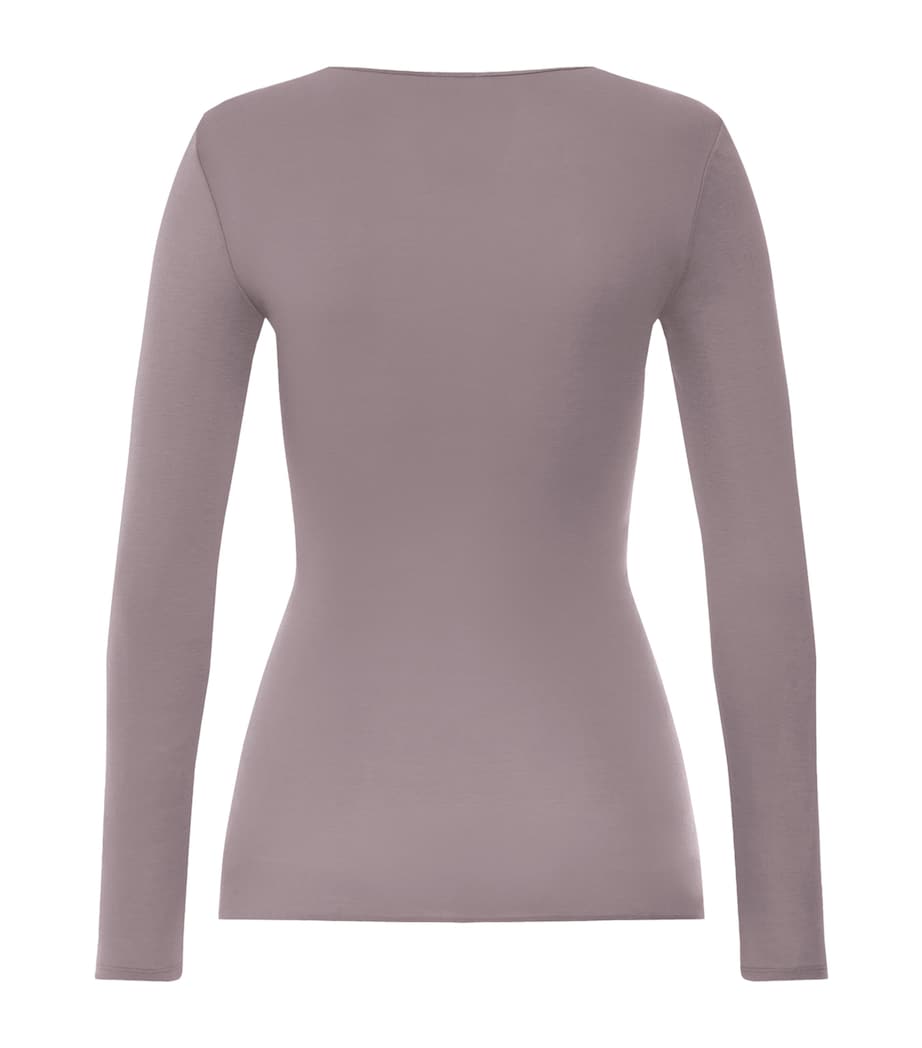Hanro Womens Cotton Seamless Long-Sleeve T-Shirt Stormy Rose Image 3