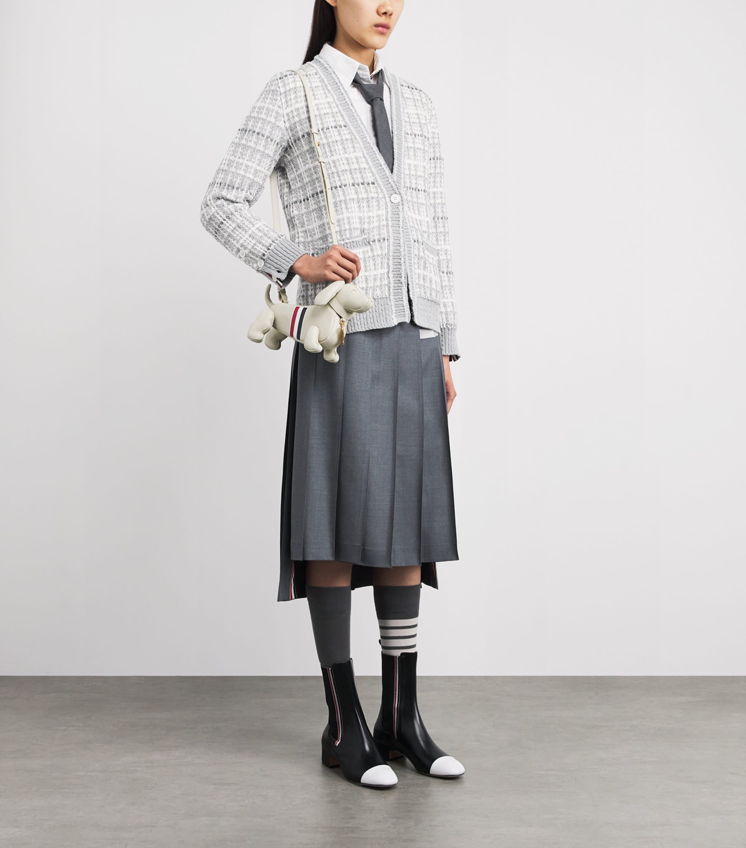 Thom Browne Womens Tweed V-Neck Cardigan Lt Grey Image 2