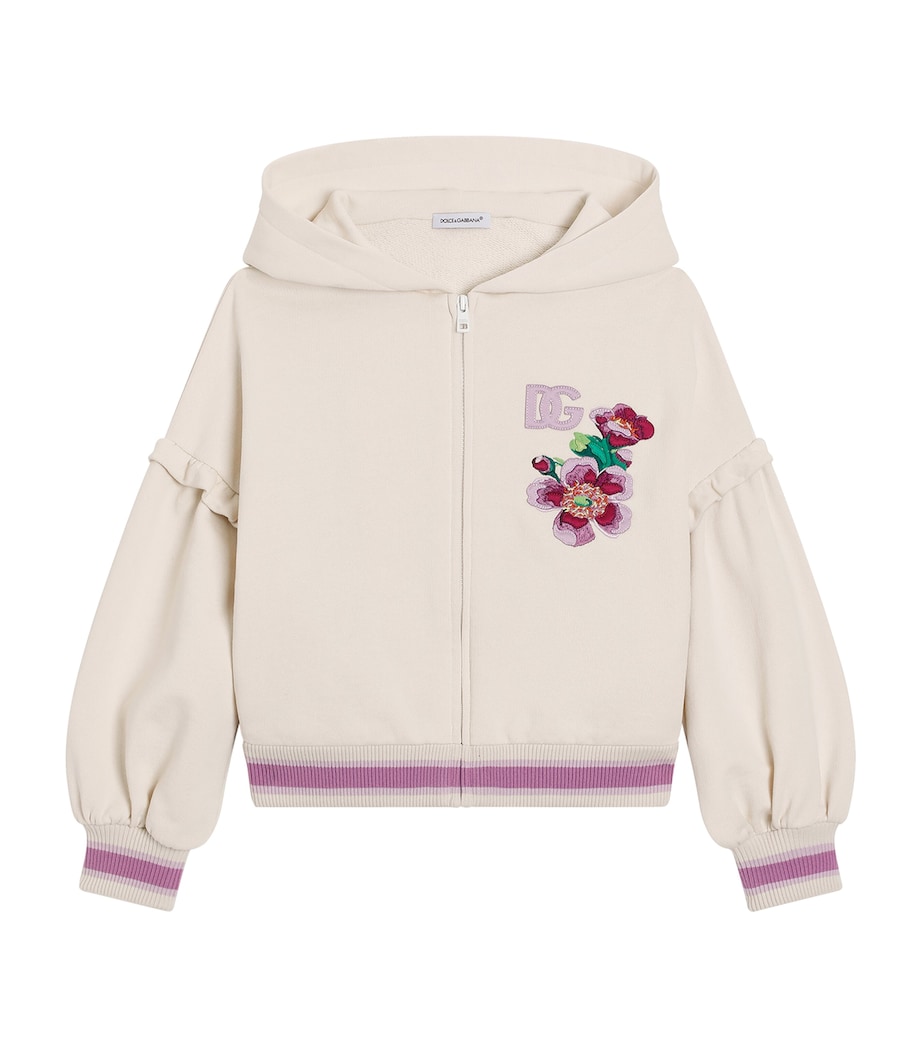 Cotton Floral-Detail Zip-Up Hoodie (8-12 Years) S9000-COMBINED Image 1