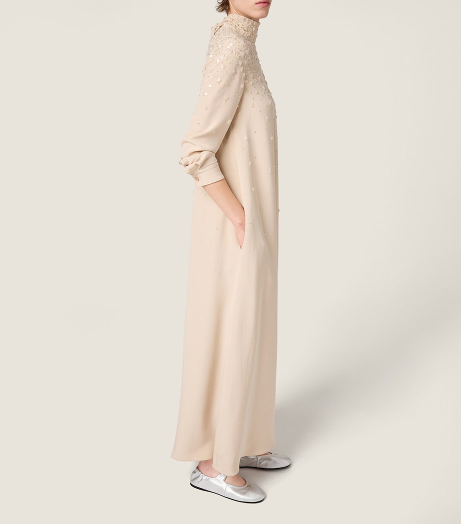 Miu Miu Womens Silk Cady Embroidered Maxi Dress Image 6