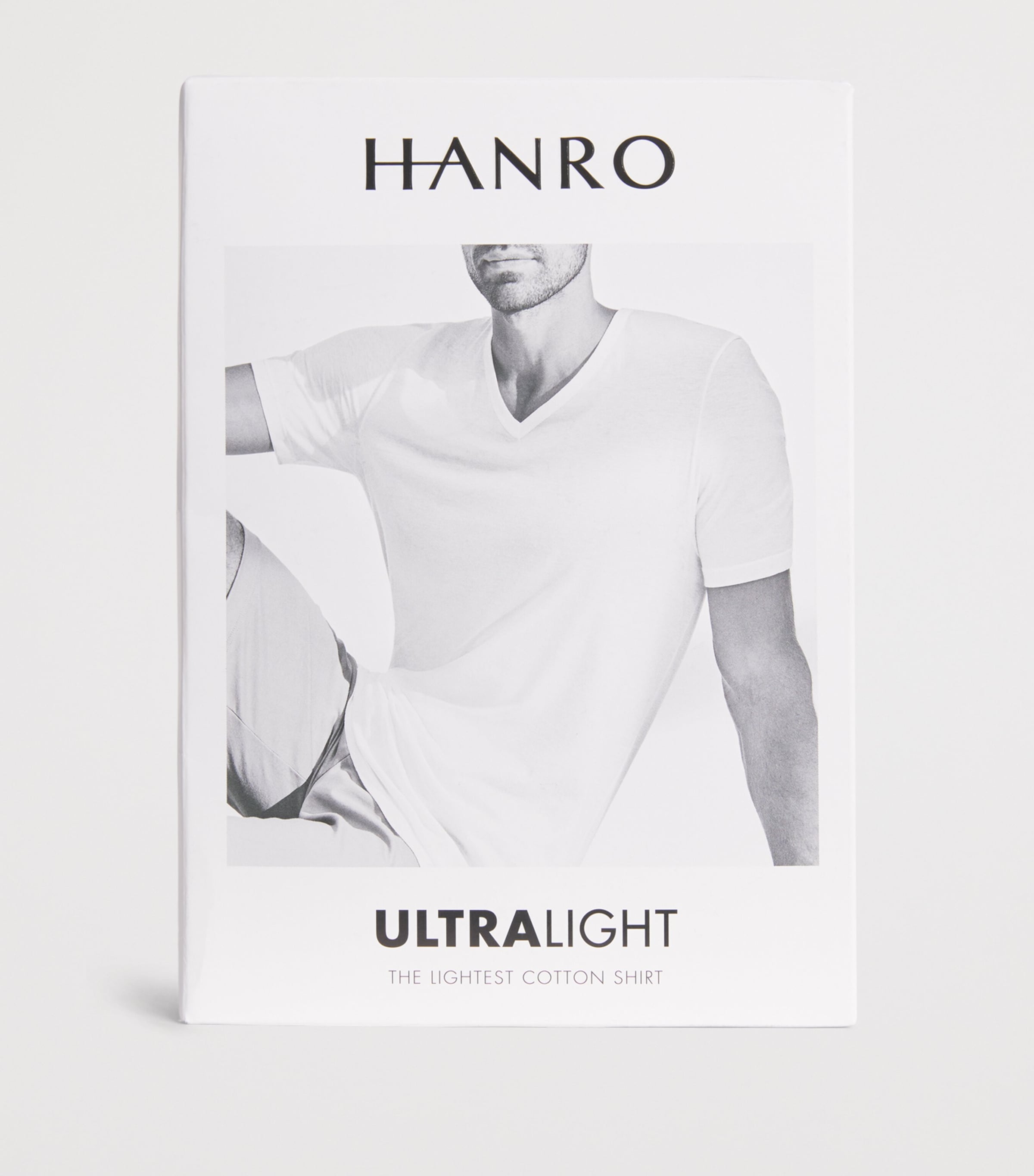 Hanro Mens Cotton Ultralight V-Neck T-Shirt Moon Image 6