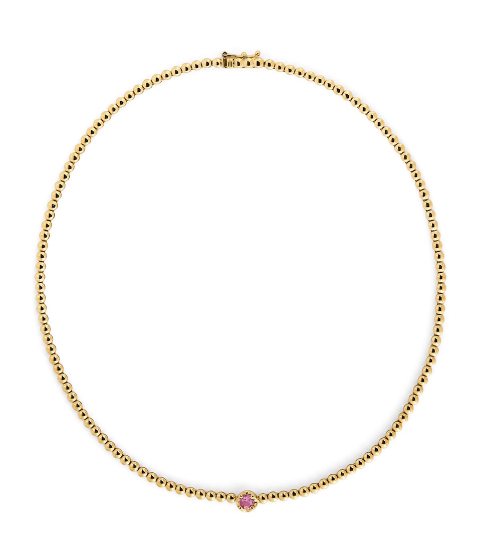 Yellow Gold and Pink Sapphire Illusion Tennis Necklace