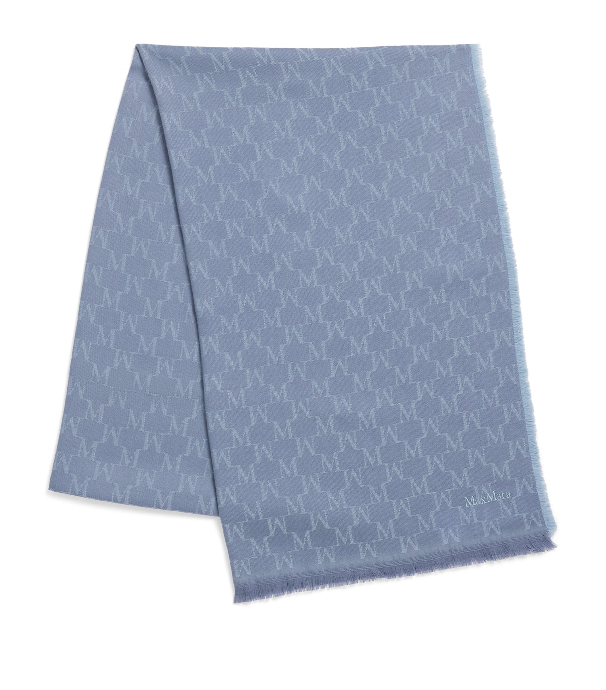 Max Mara Monogram-jacquard Wool Scarf In Blue