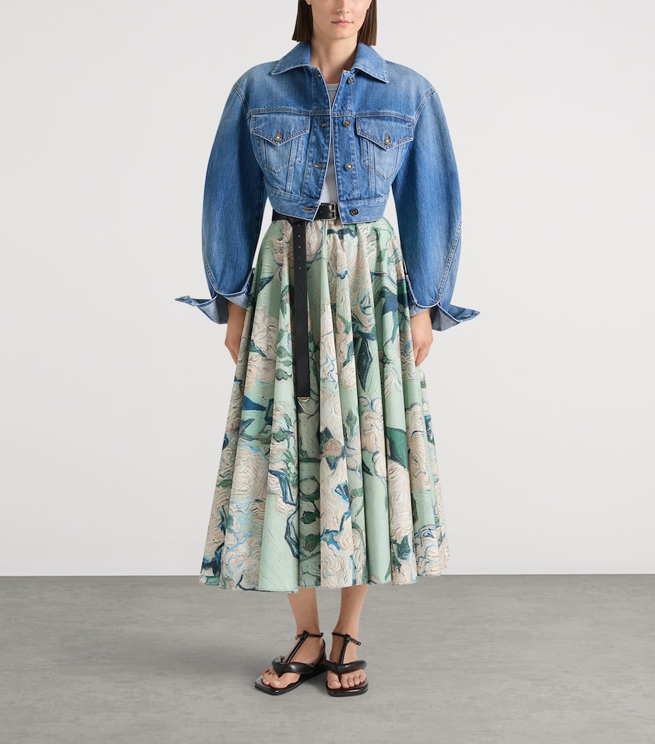 Givenchy Womens Cotton Poplin Floral Midi Skirt Mint Green Image 2