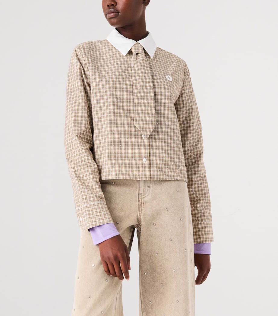 Maje Womens Cotton Check Shirt with Tie Beige Image 8