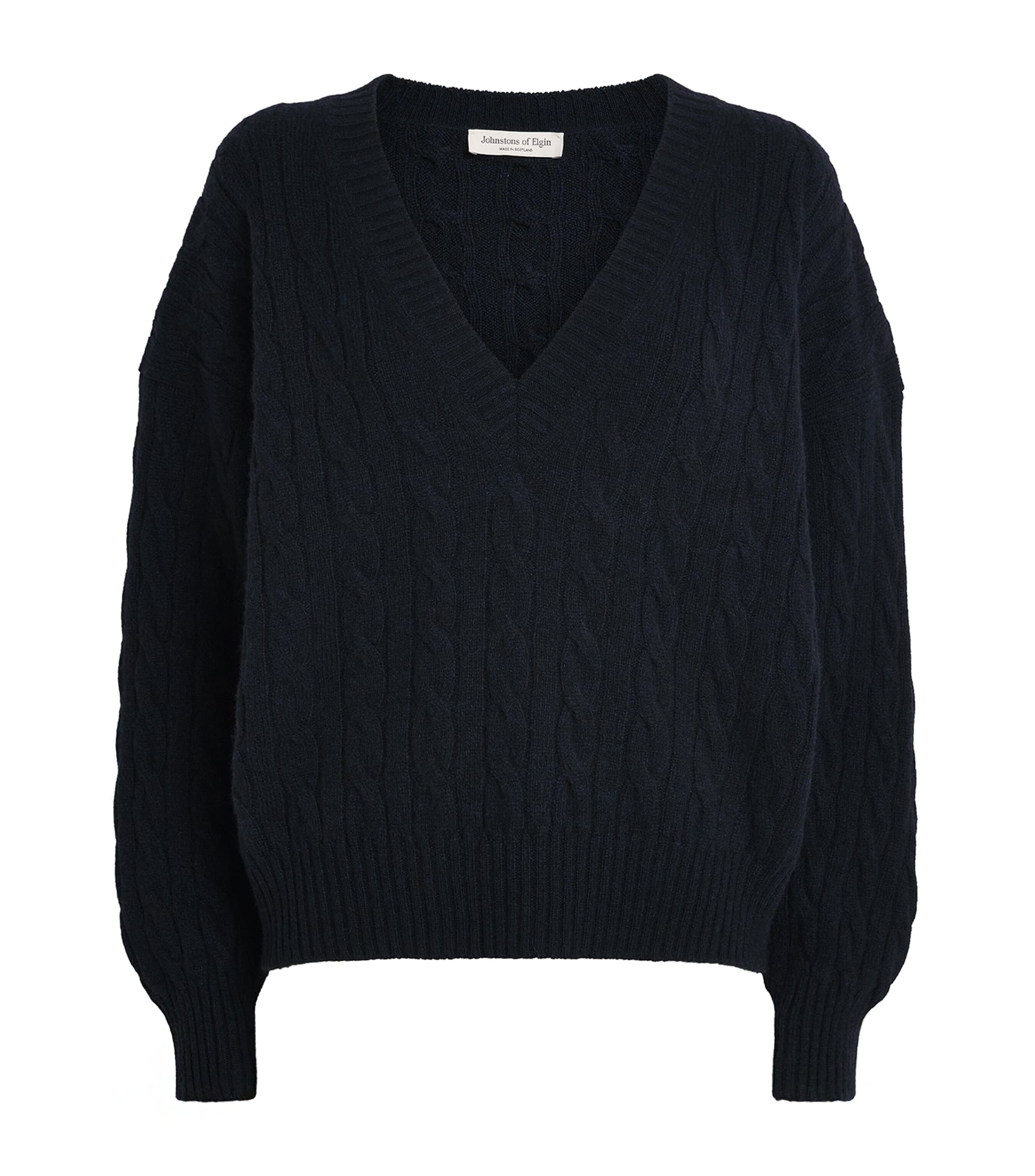 Johnstons Of Elgin Womens Cashmere Cable-Knit Kylesku Sweater Ink Image 1