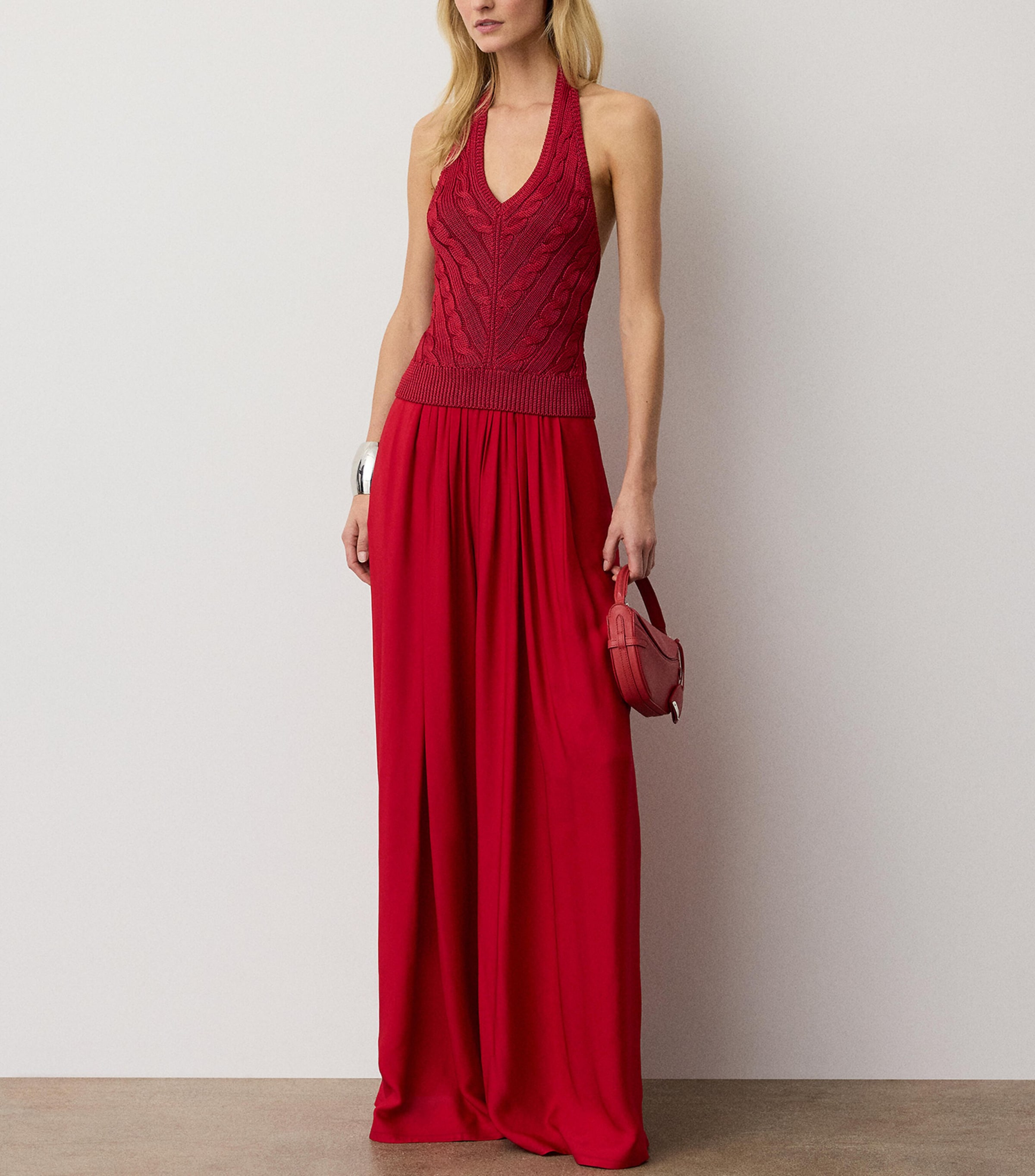 Ralph Lauren Collection Womens Silk Cable-Knit Halterneck Top Red Image 2