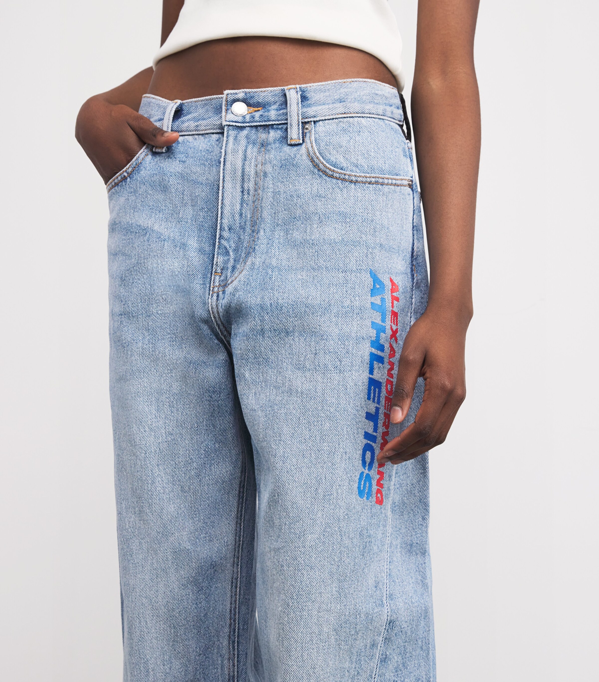 Alexander Wang メッシュバック ワイドレッグジーンズ Alexander Wang Mesh-Back Barrel Wide-Leg Jeans | Harrods US