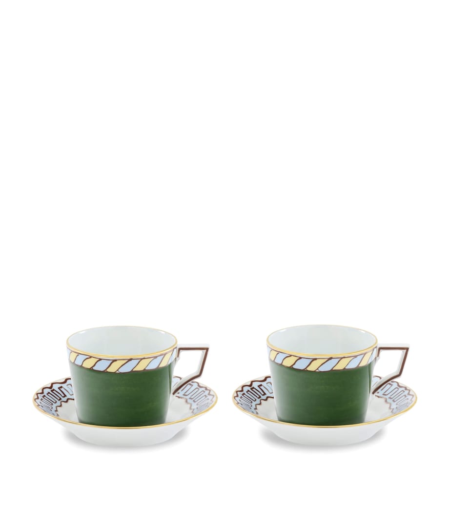 Set of 2 Porcelain Il Viaggio di Nettuno Teacups and Saucers G00135200 Image 1