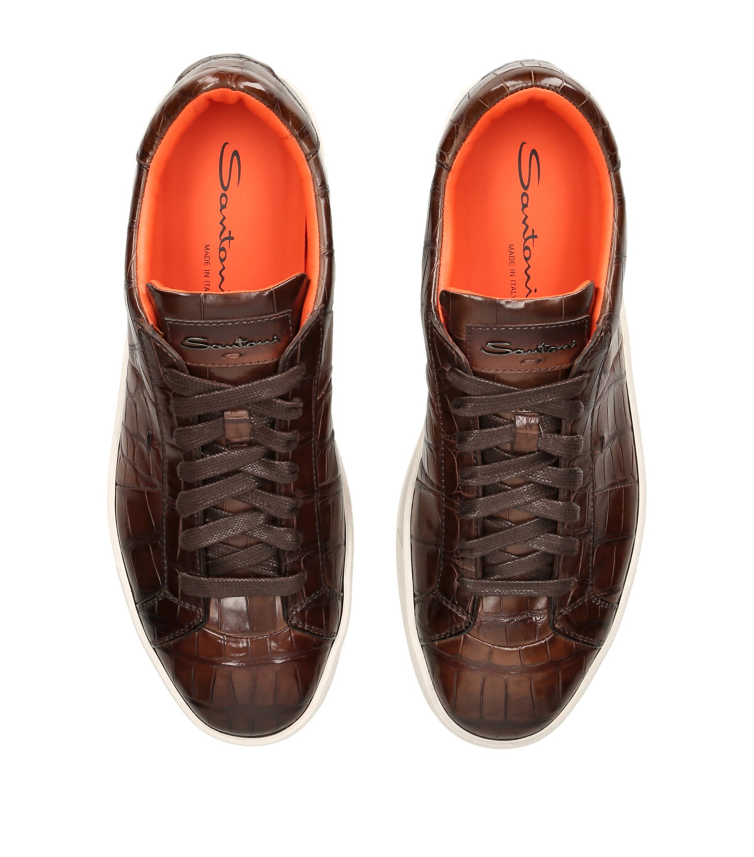 Santoni Crocodile Leather Gloria Sneakers Dark Brown Image 4