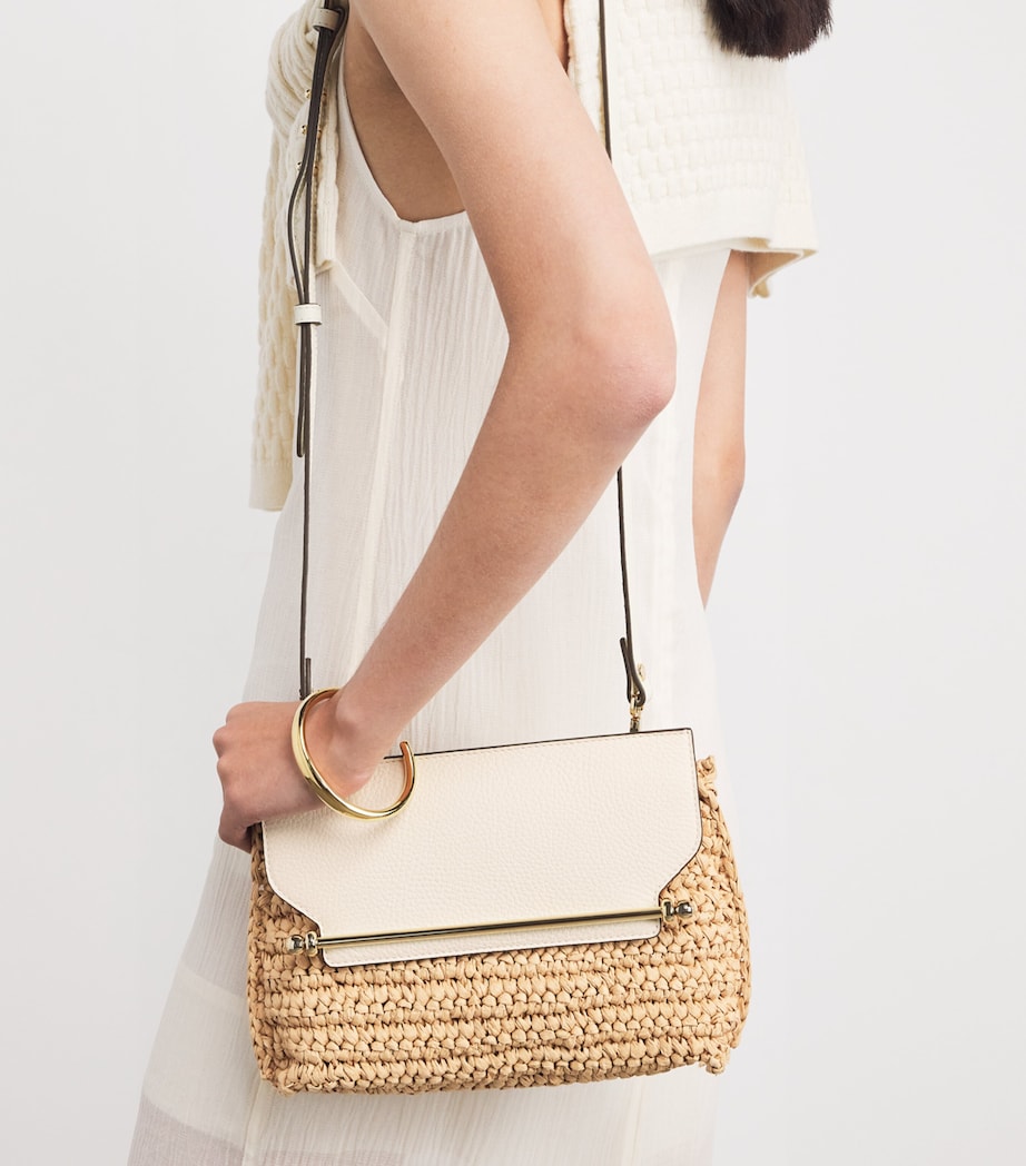 Leather-Raffia Stylist Clutch Bag VANILLA Image 5