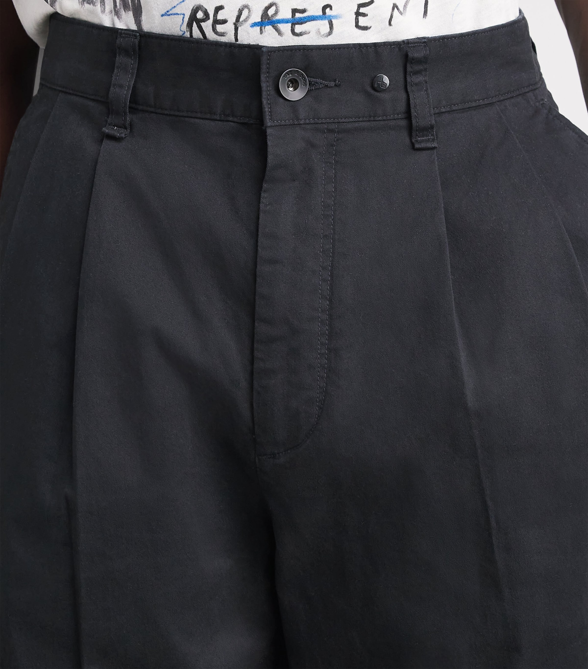 Rag & Bone Mens Cotton Pleated Baggy Chinos Black Image 3
