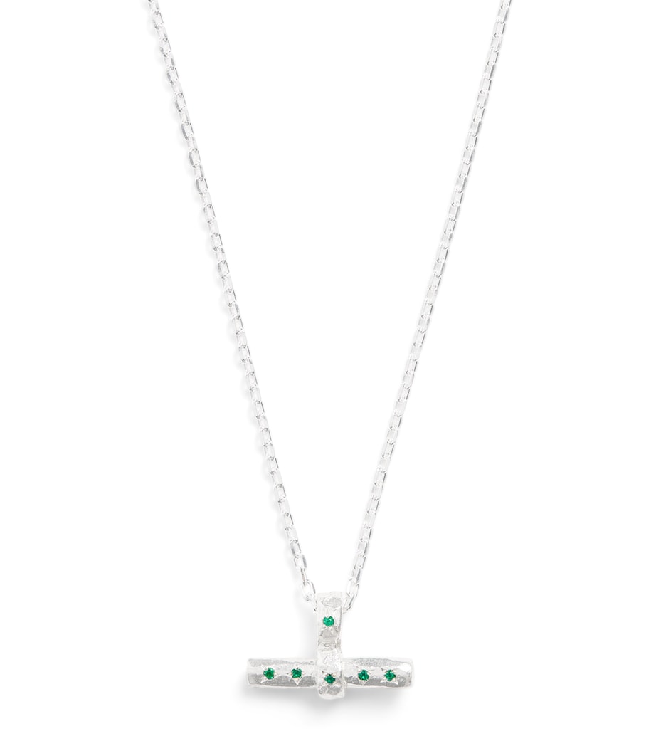 Sterling Silver and Emerald T-Bar Necklace GREEN Image 1