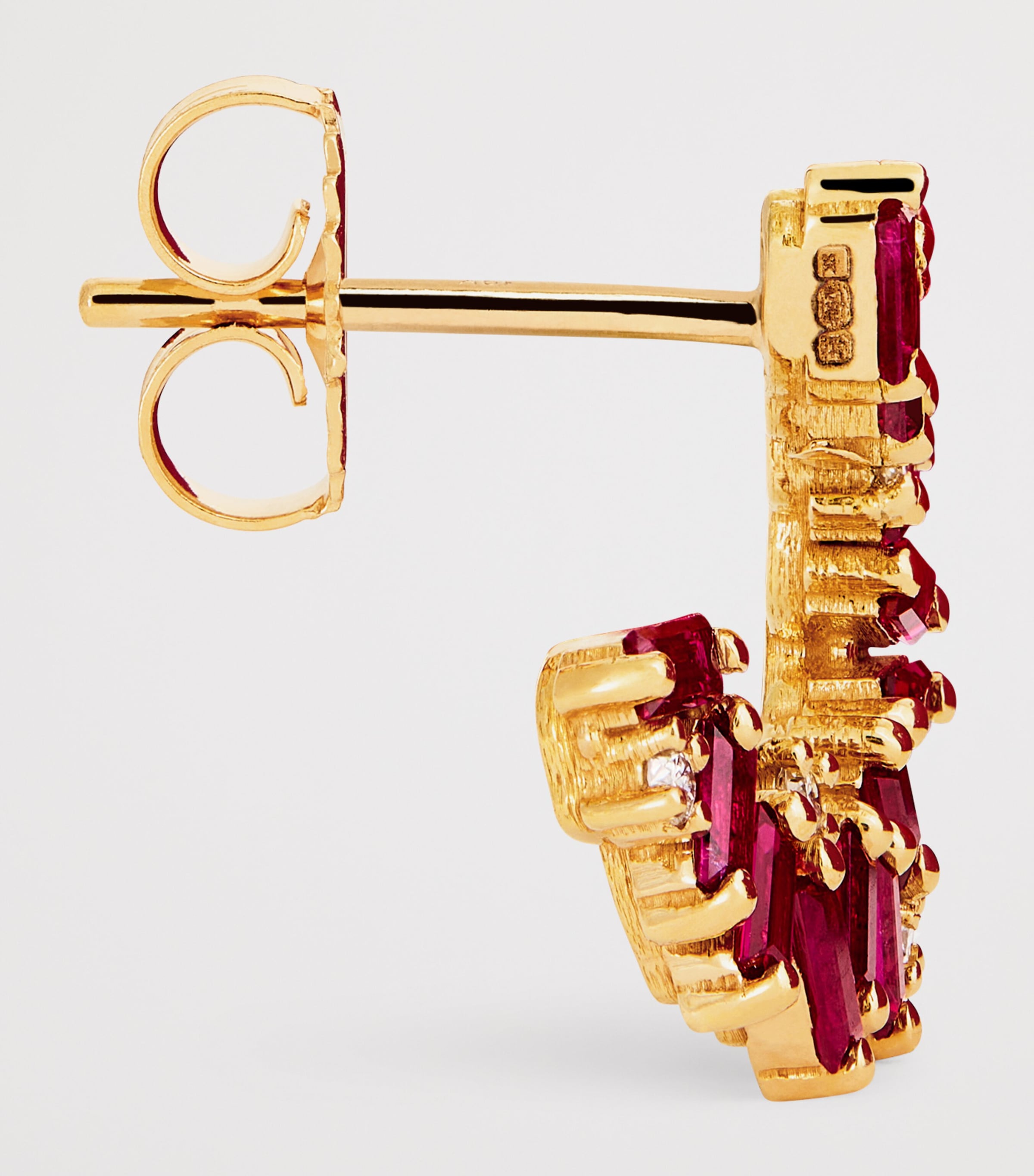 Mini Rose Gold, Diamond and Ruby Bold Hoop Earrings 18K RG/R Image 4