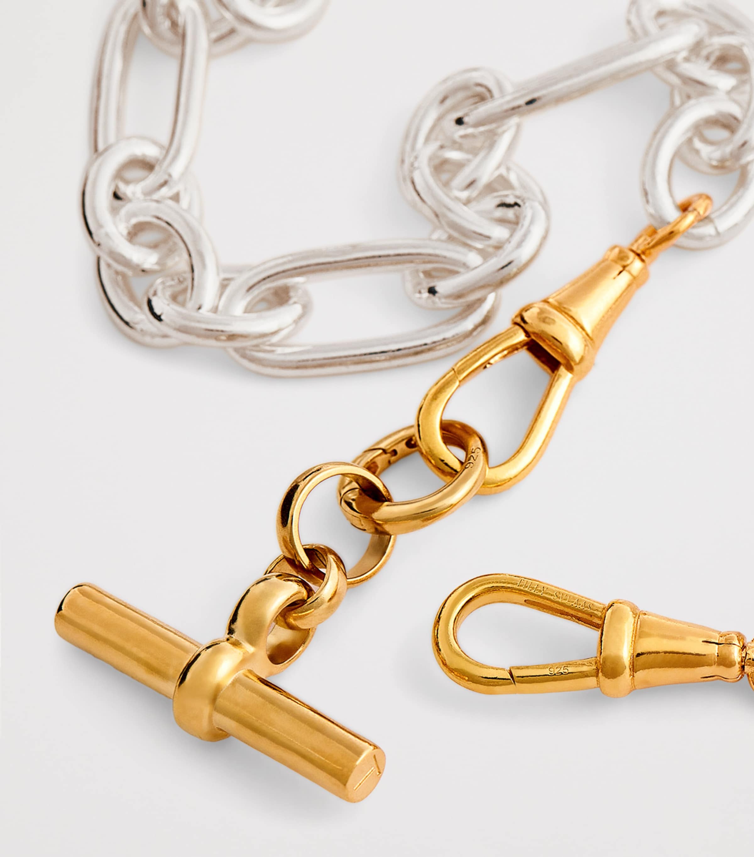 Medium Sterling Silver T-Bar Clipt Necklace SILVER/GOLD Image 3