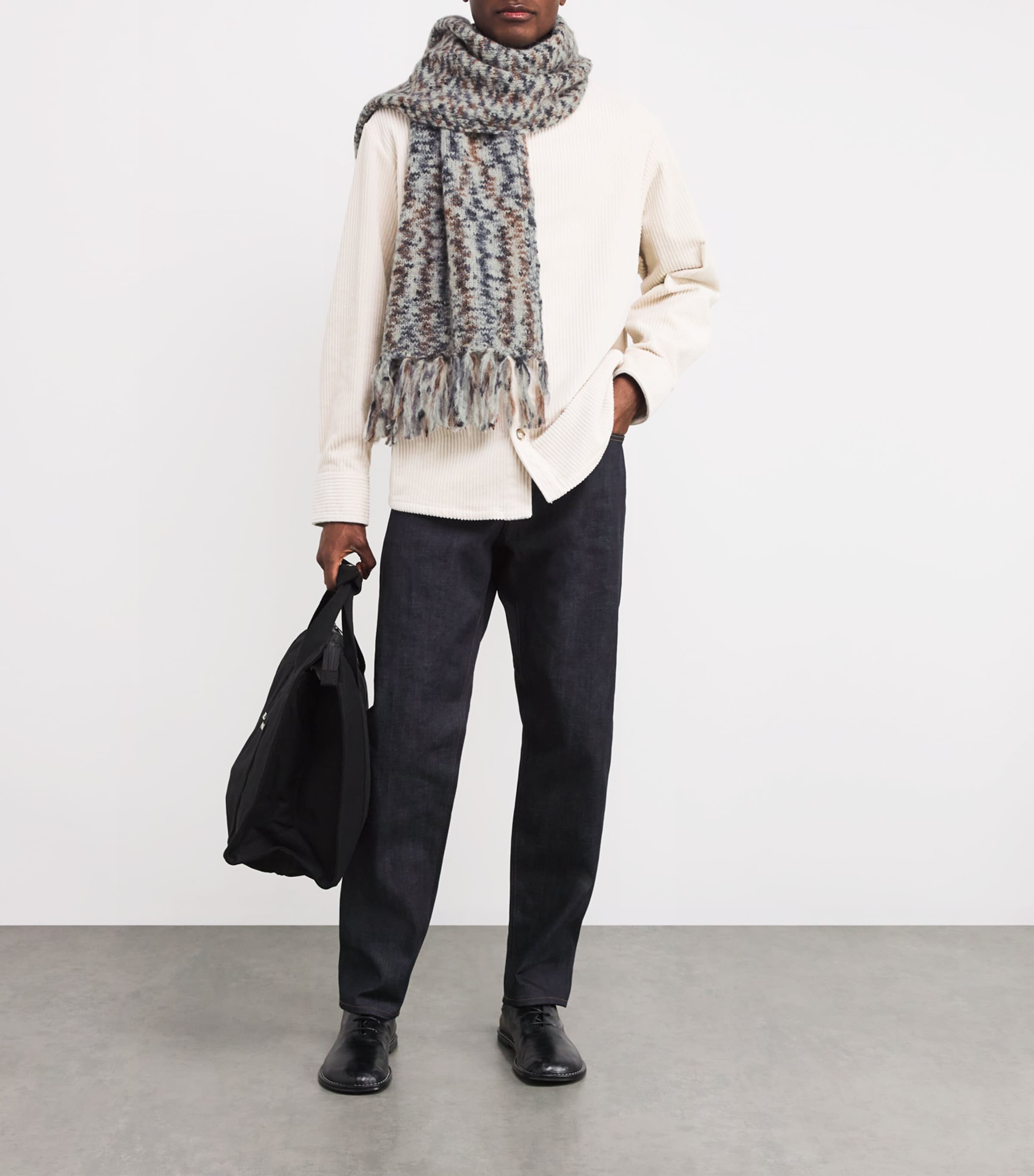 A.P.C. Mélange-Knit Fringed Scarf Pla Heather Grey Image 2
