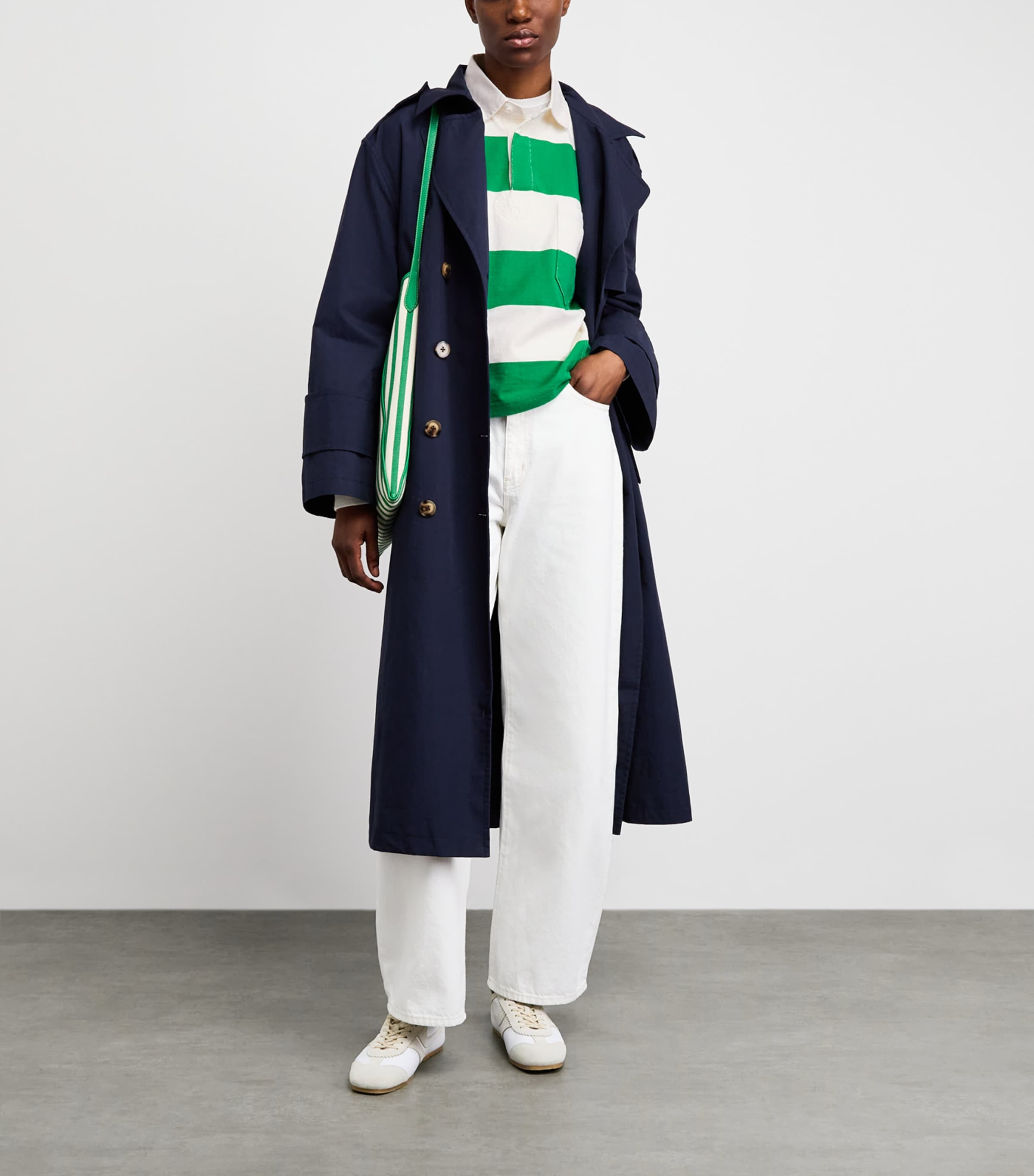 Polo Ralph Lauren Womens Cotton Stripe Rugby Shirt Bllird Grn/dkwsh Wht Image 2