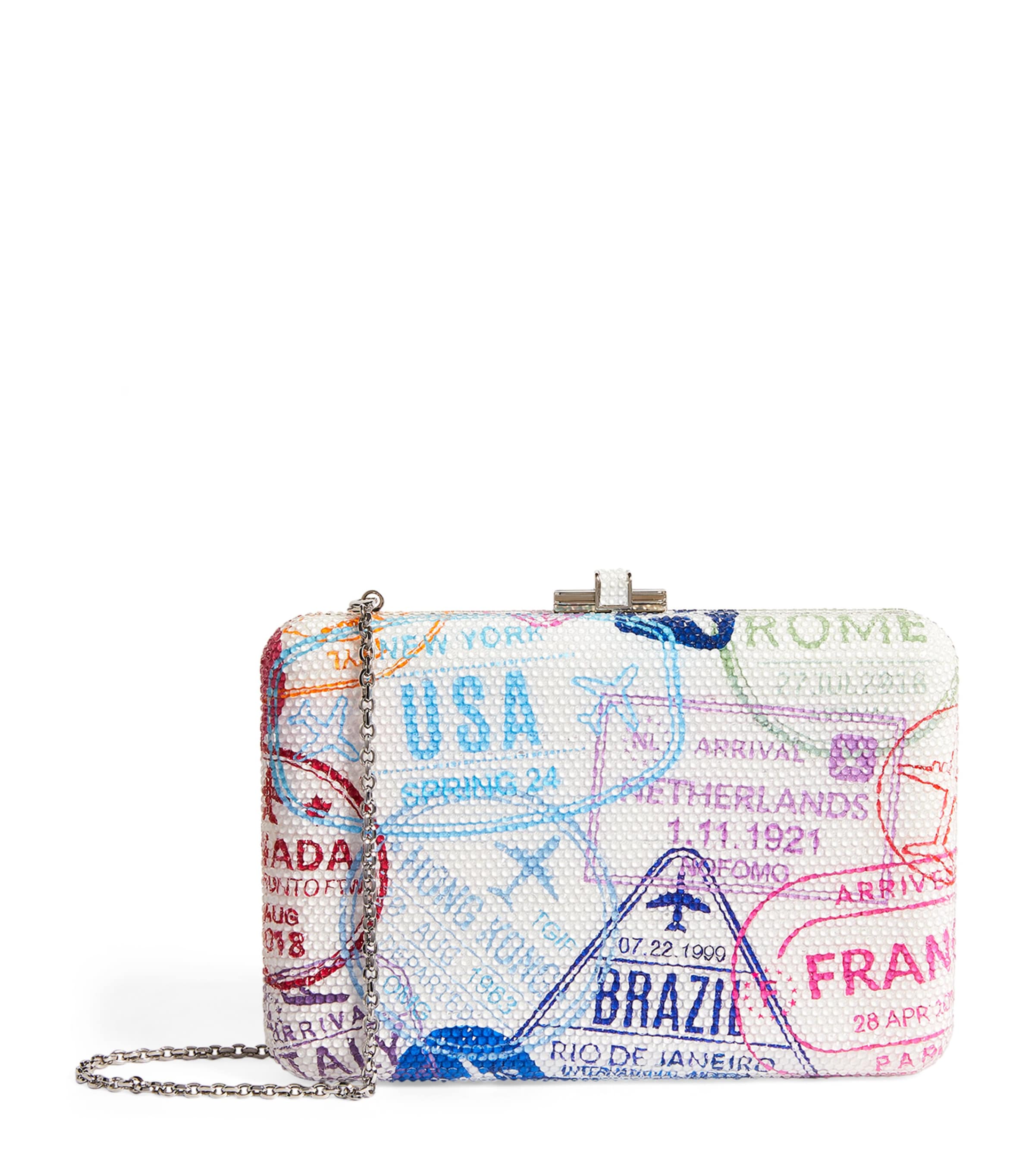 Judith Leiber Slim Slide Passport Stamps Clutch Bag